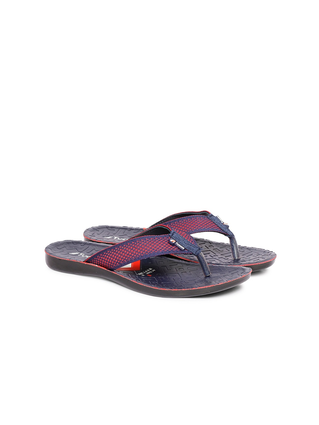 

Tucson Men Navy Blue & Red Woven Design Thong Flip Flops