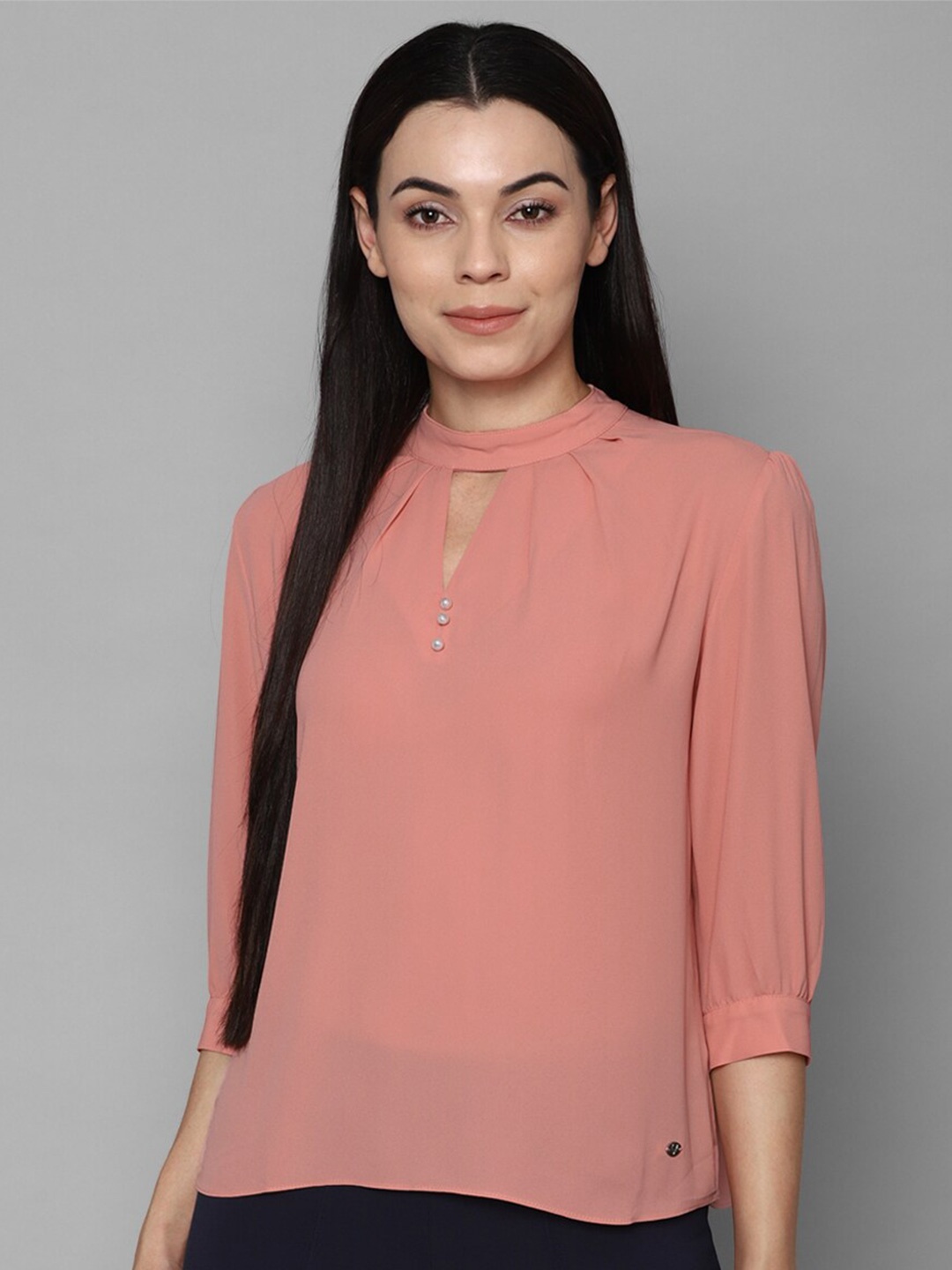 

Allen Solly Woman Peach-Coloured Keyhole Neck Top