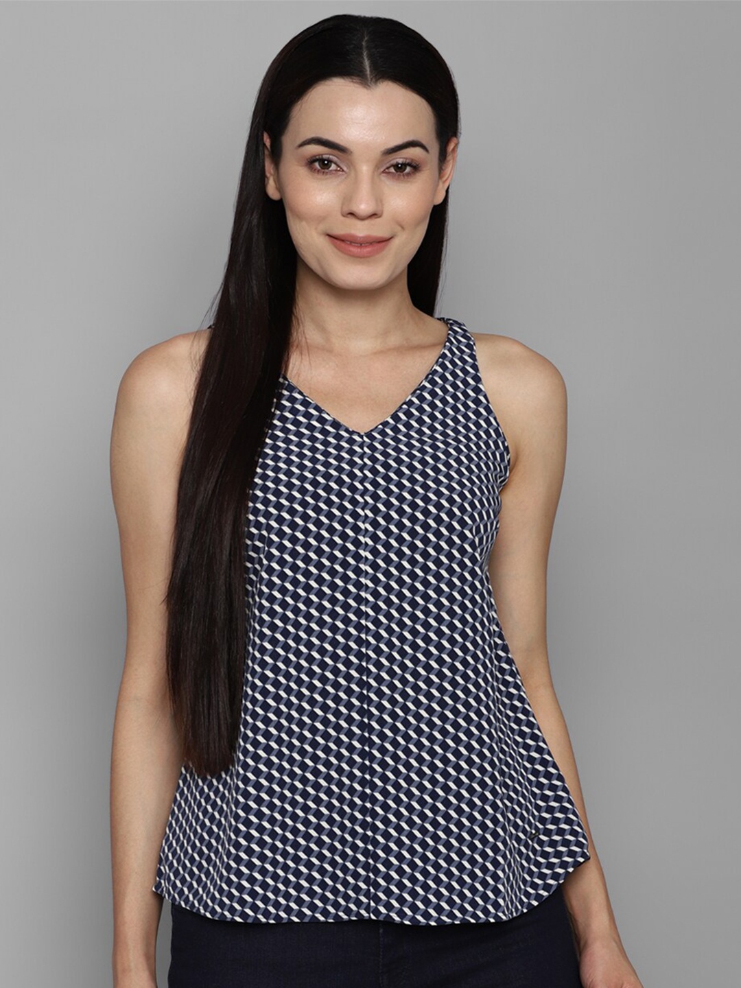 

Allen Solly Woman Navy Blue Checked Top