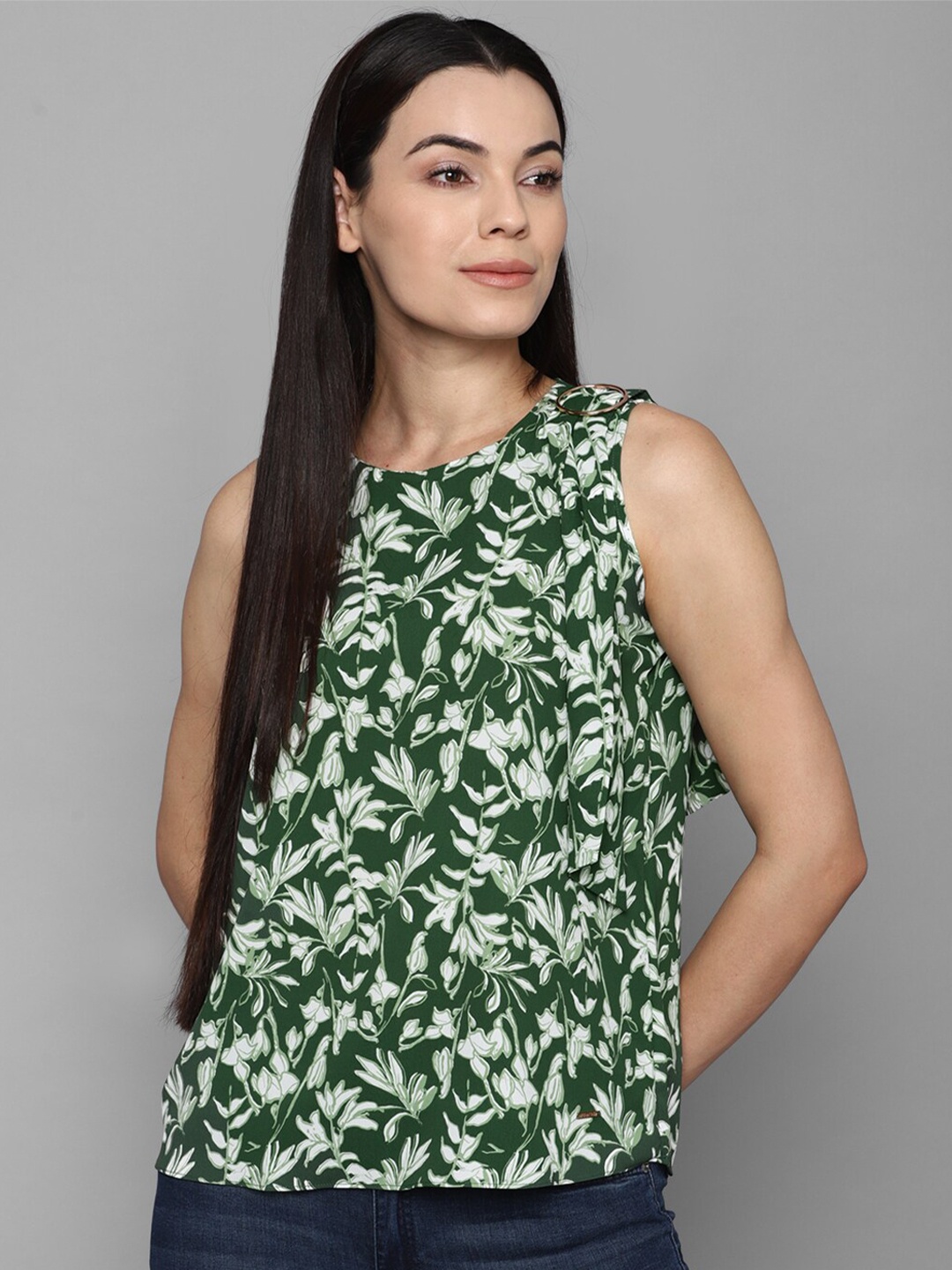 

Allen Solly Woman Green Tropical Print Top