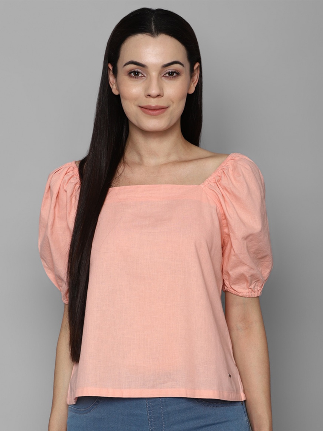 

Allen Solly Peach-Coloured Puff Sleeves Top