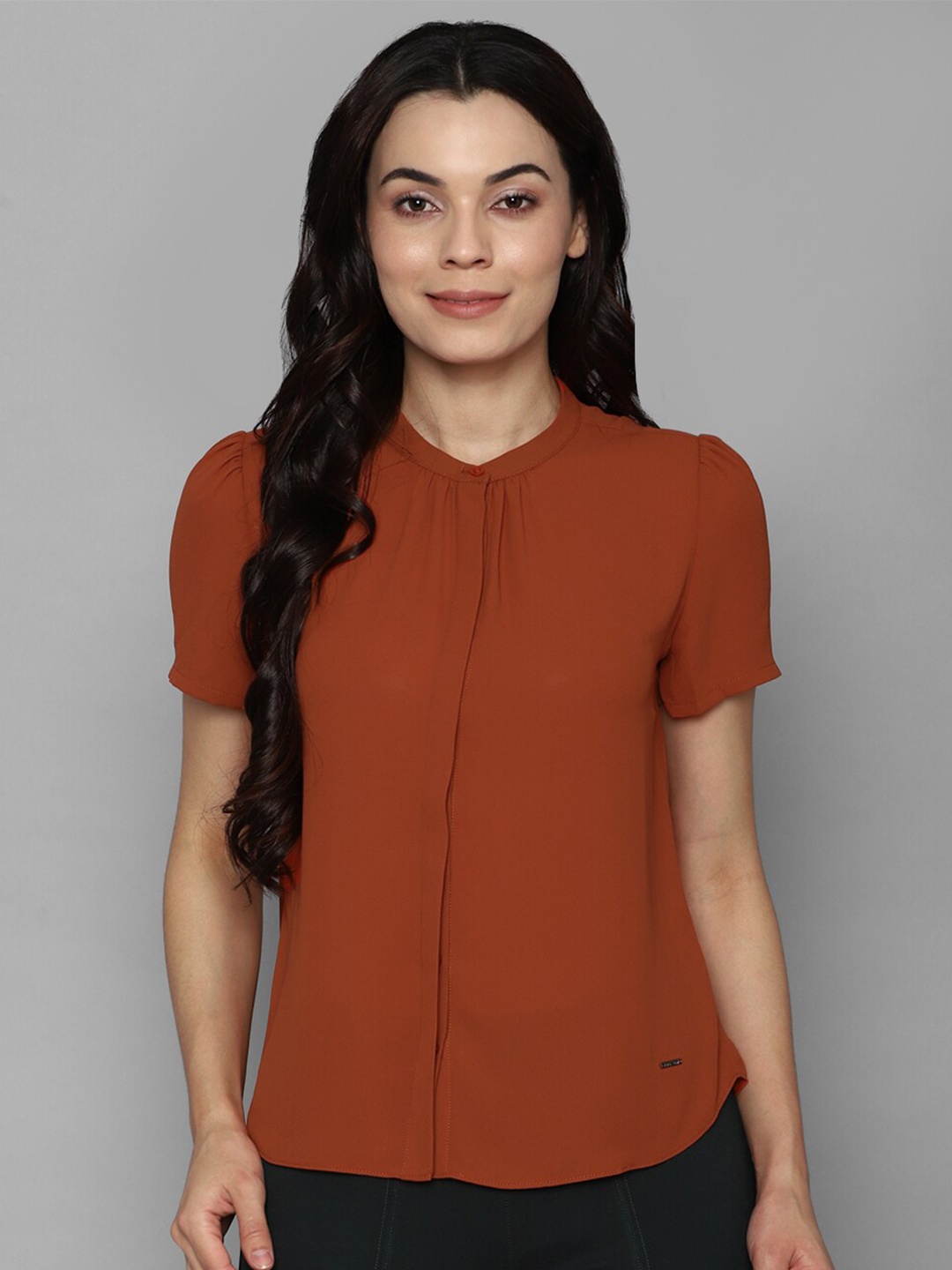 

Allen Solly Woman Brown Mandarin Collar Top