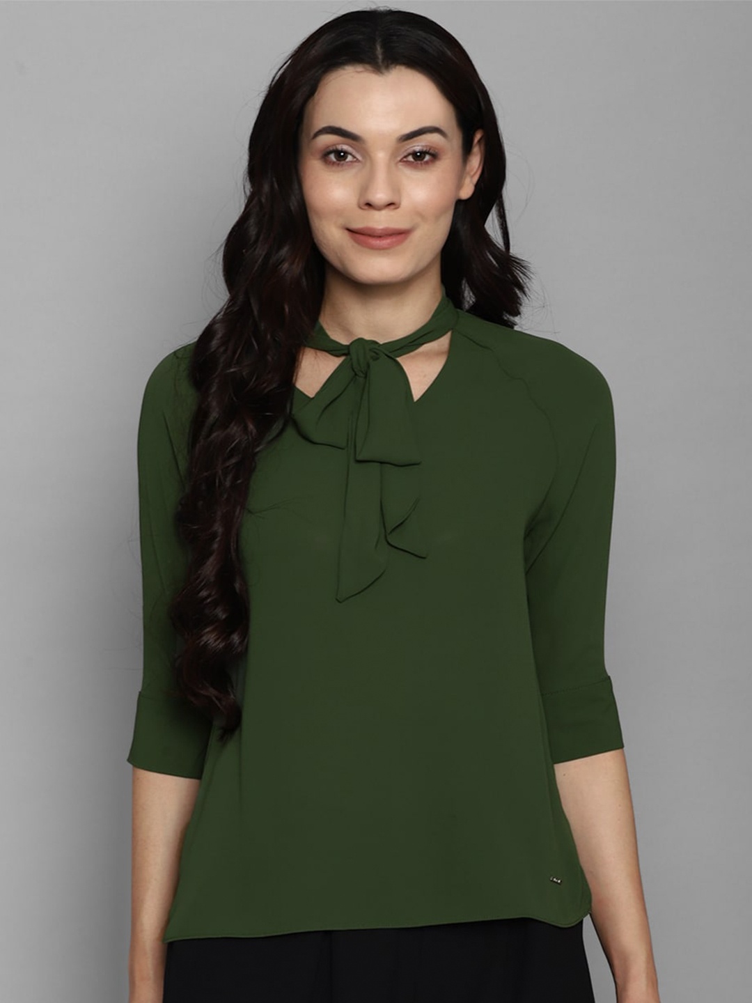 

Allen Solly Woman Olive Green Tie-Up Neck Top