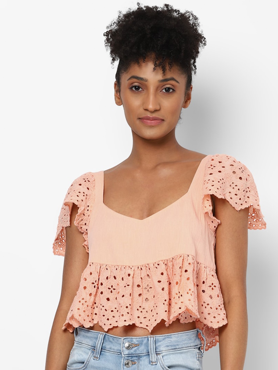 

AMERICAN EAGLE OUTFITTERS Orange Sweetheart Neck Crop Top