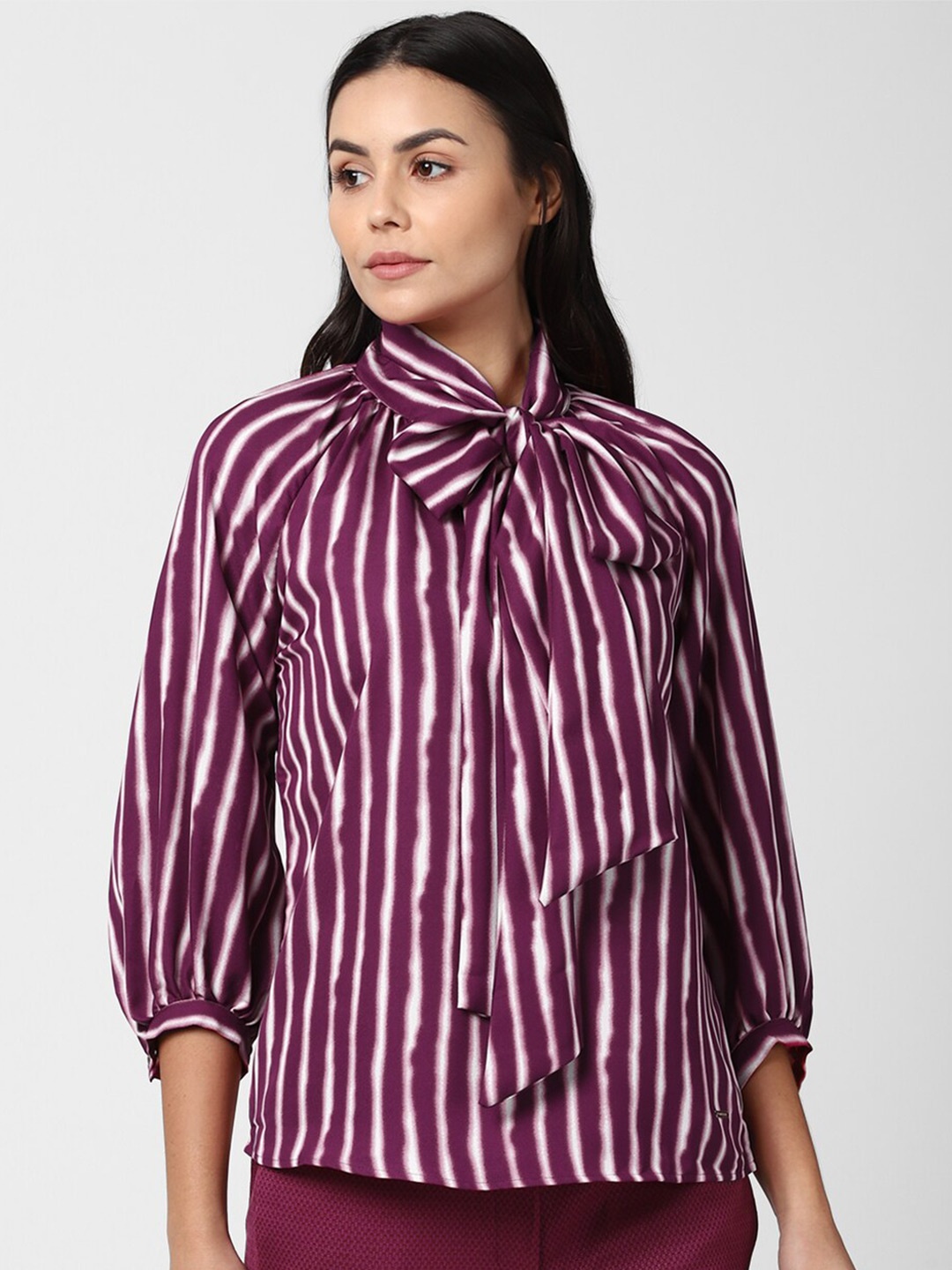 

Van Heusen Woman Tie-Up Neck Shirt Style Formal Top, Purple