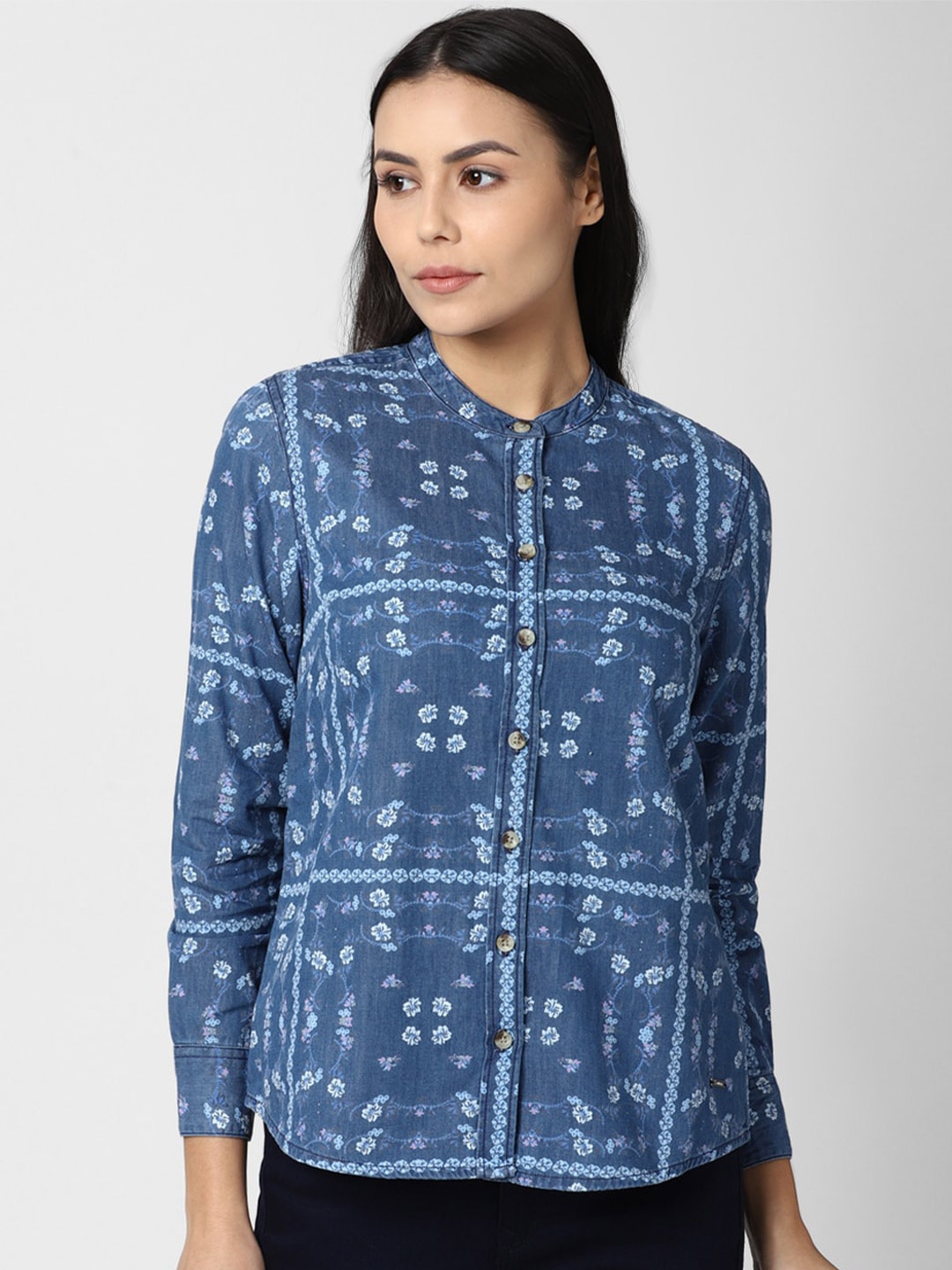 

Van Heusen Woman Floral Printed Shirt Style Top, Blue
