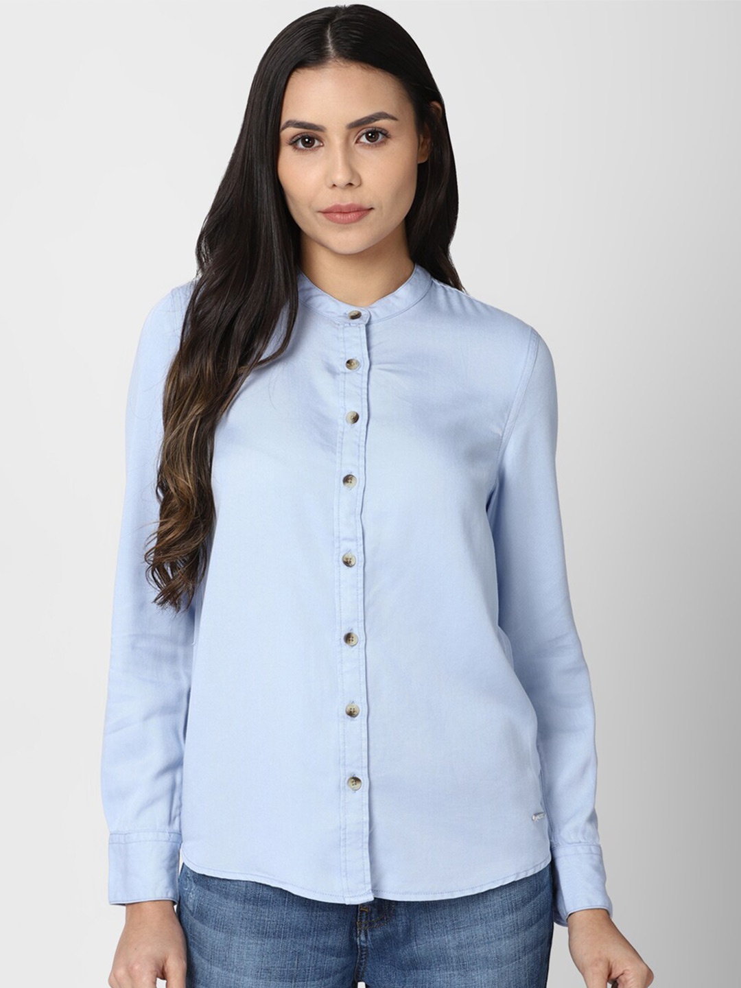 

Van Heusen Woman Blue & patriot blue Mandarin Collar Shirt Style Top