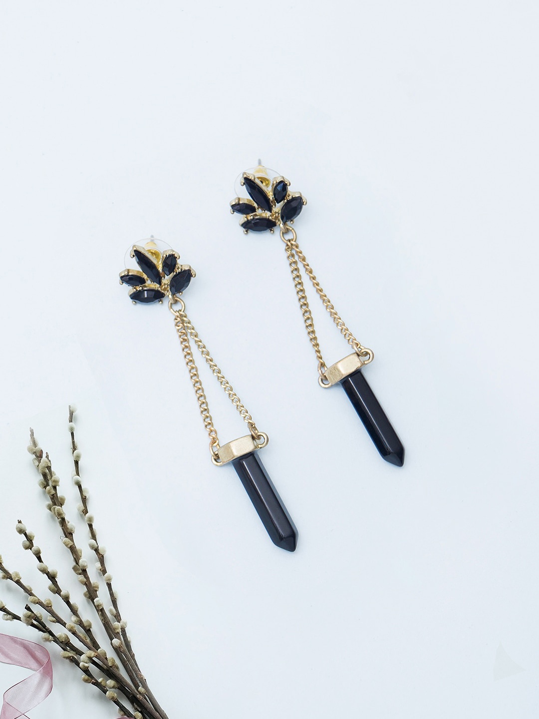 

Golden Peacock Black Contemporary Drop Earrings