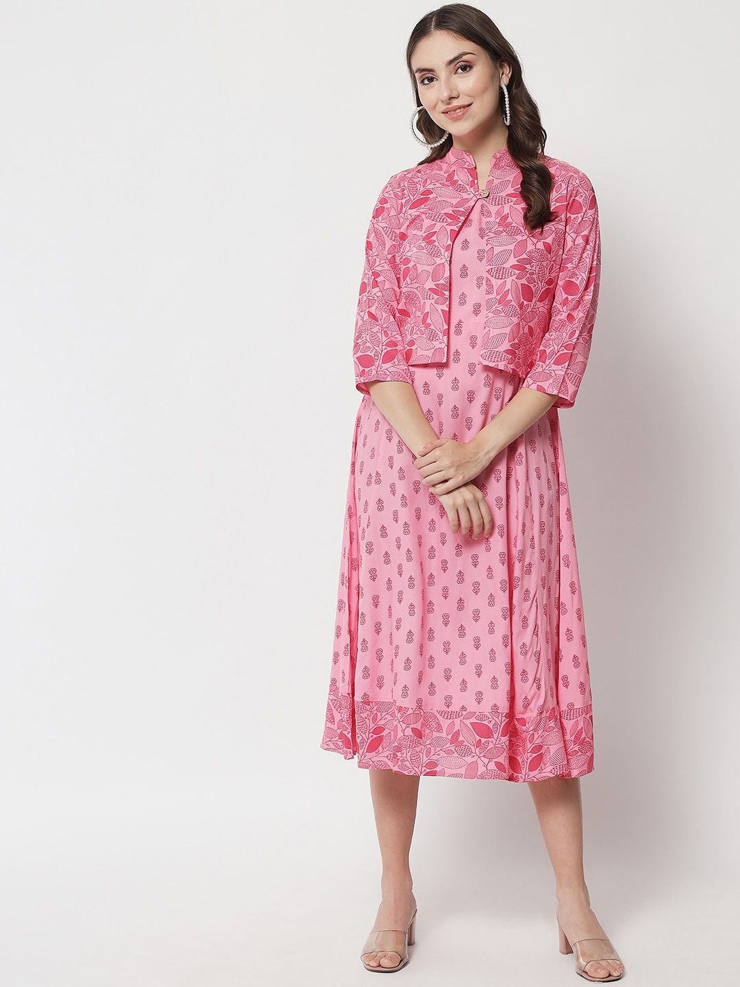

IkDaiya Women Pink Floral Printed Anarkali Kurta