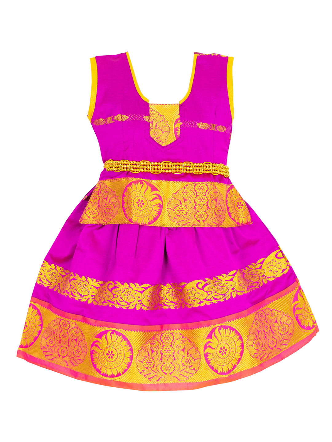 

AMIRTHA FASHION Girls Pink & Gold-Toned Ready to Wear Lehenga & Choli