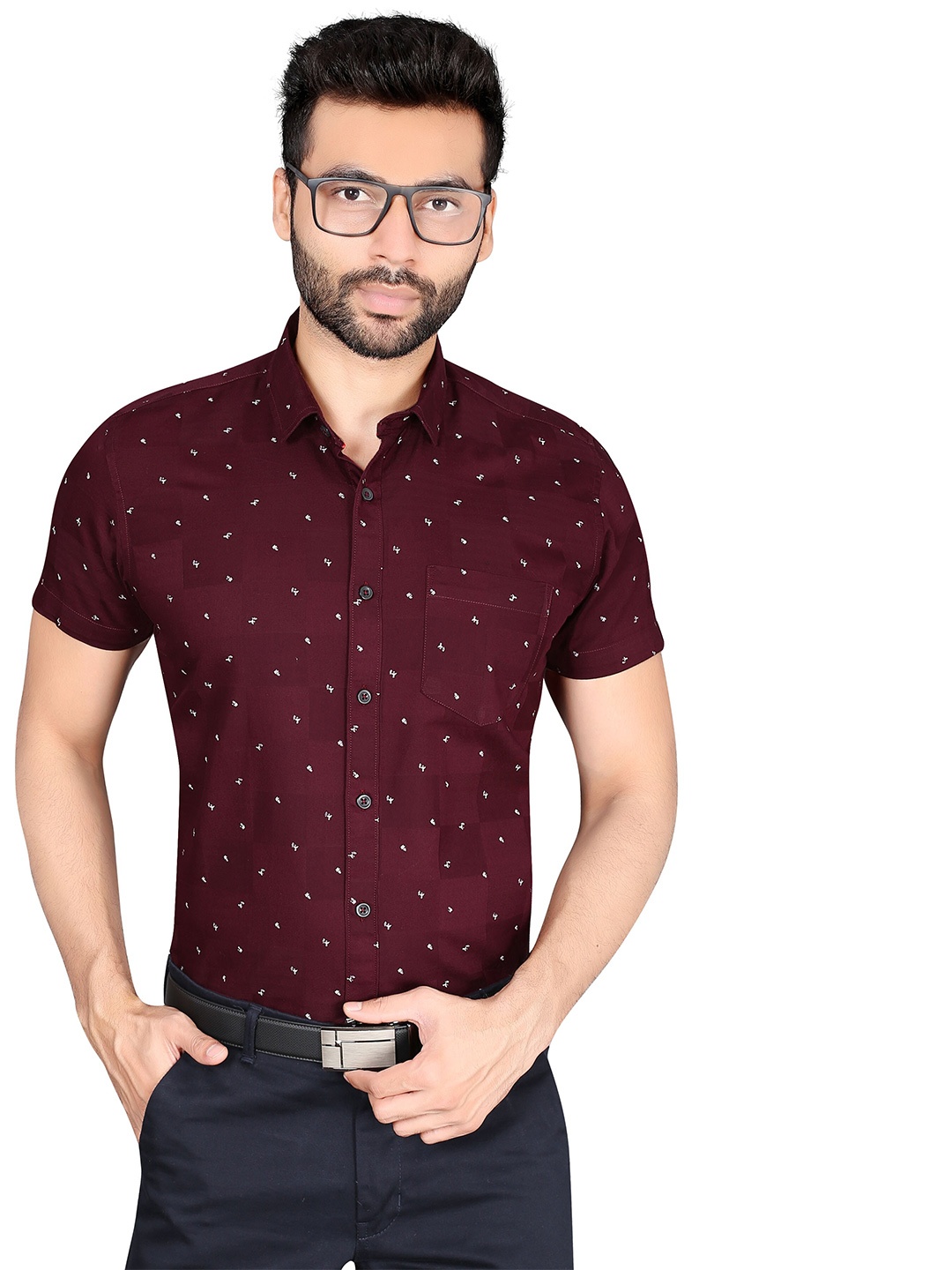 

5TH ANFOLD Men Maroon Slim Fit Printed Formal Shirt