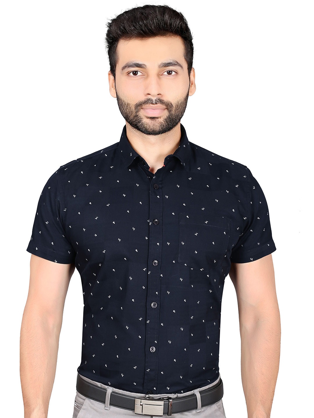 

5TH ANFOLD Men Navy Blue Slim Fit Printed Formal Shirt