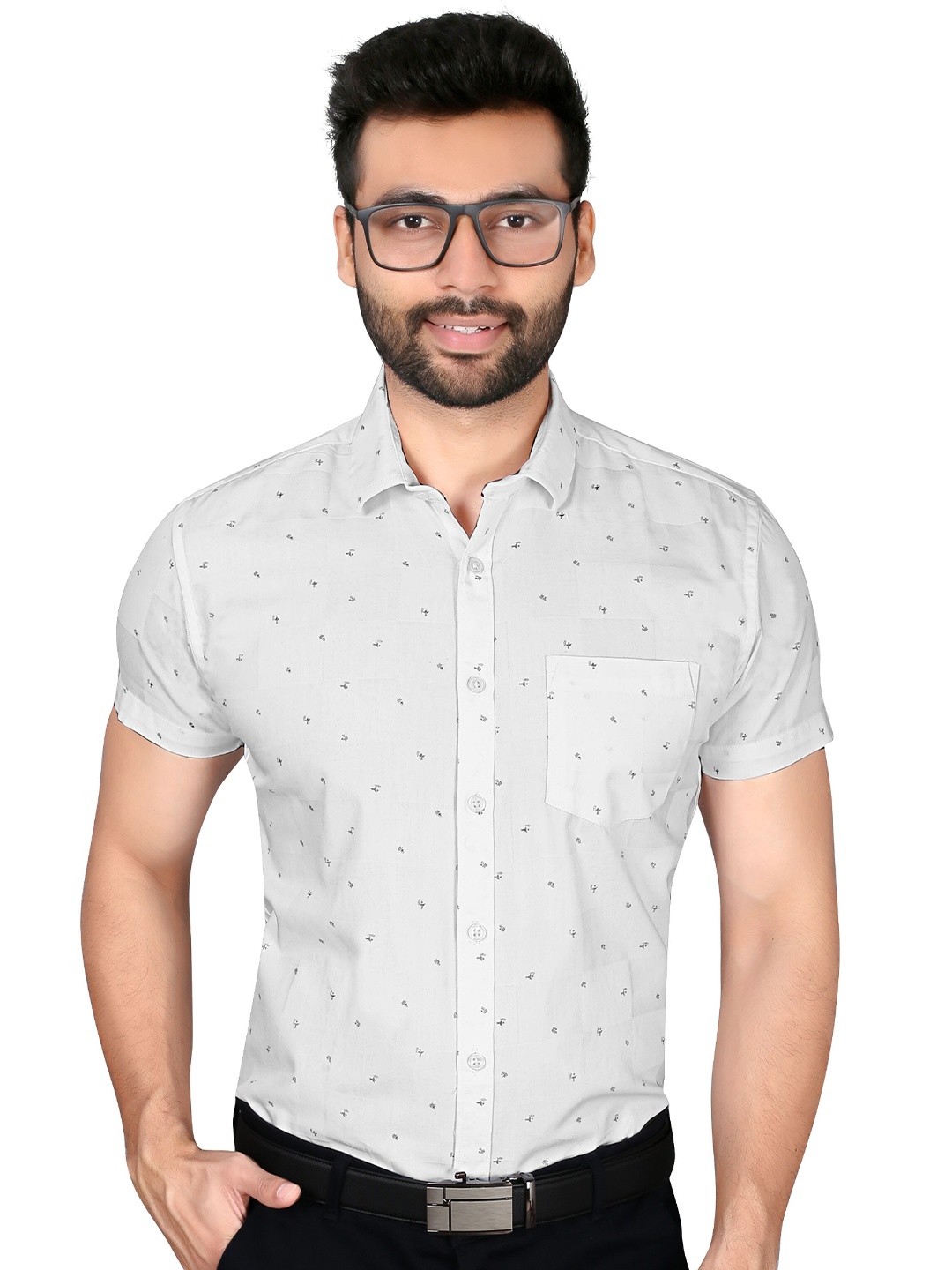 

5TH ANFOLD Men White Slim Fit Printed Formal Shirt