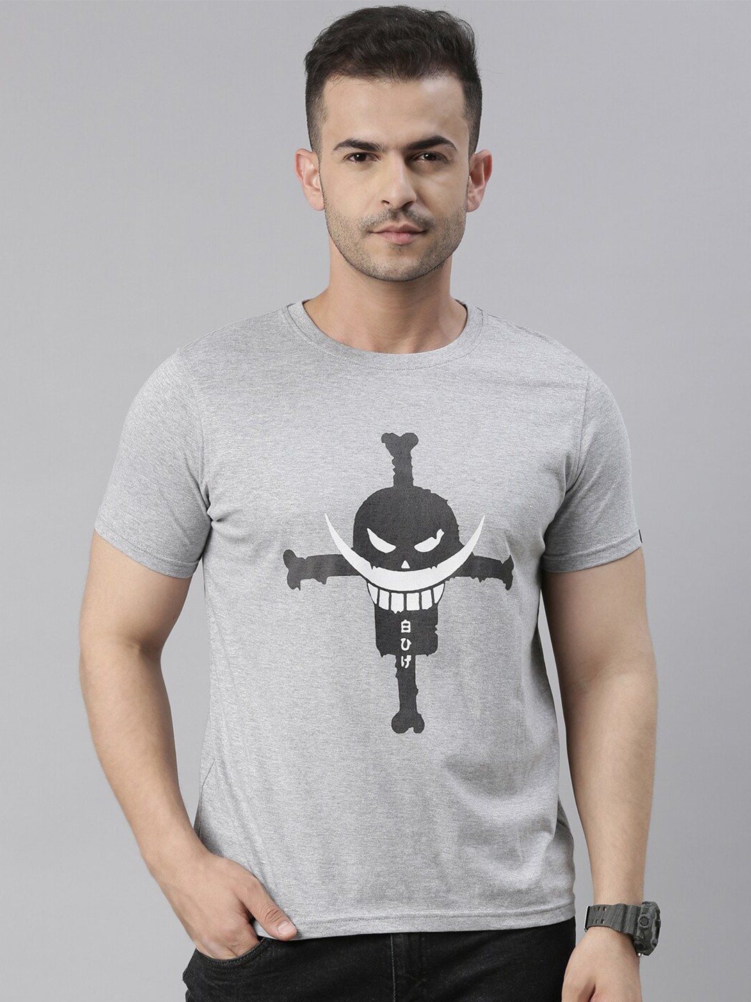 

Bushirt Men Grey Printed Cotton T-shirt