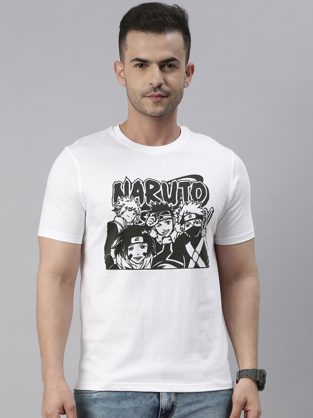 

Bushirt Men White Biker Cotton Printed T-shirt