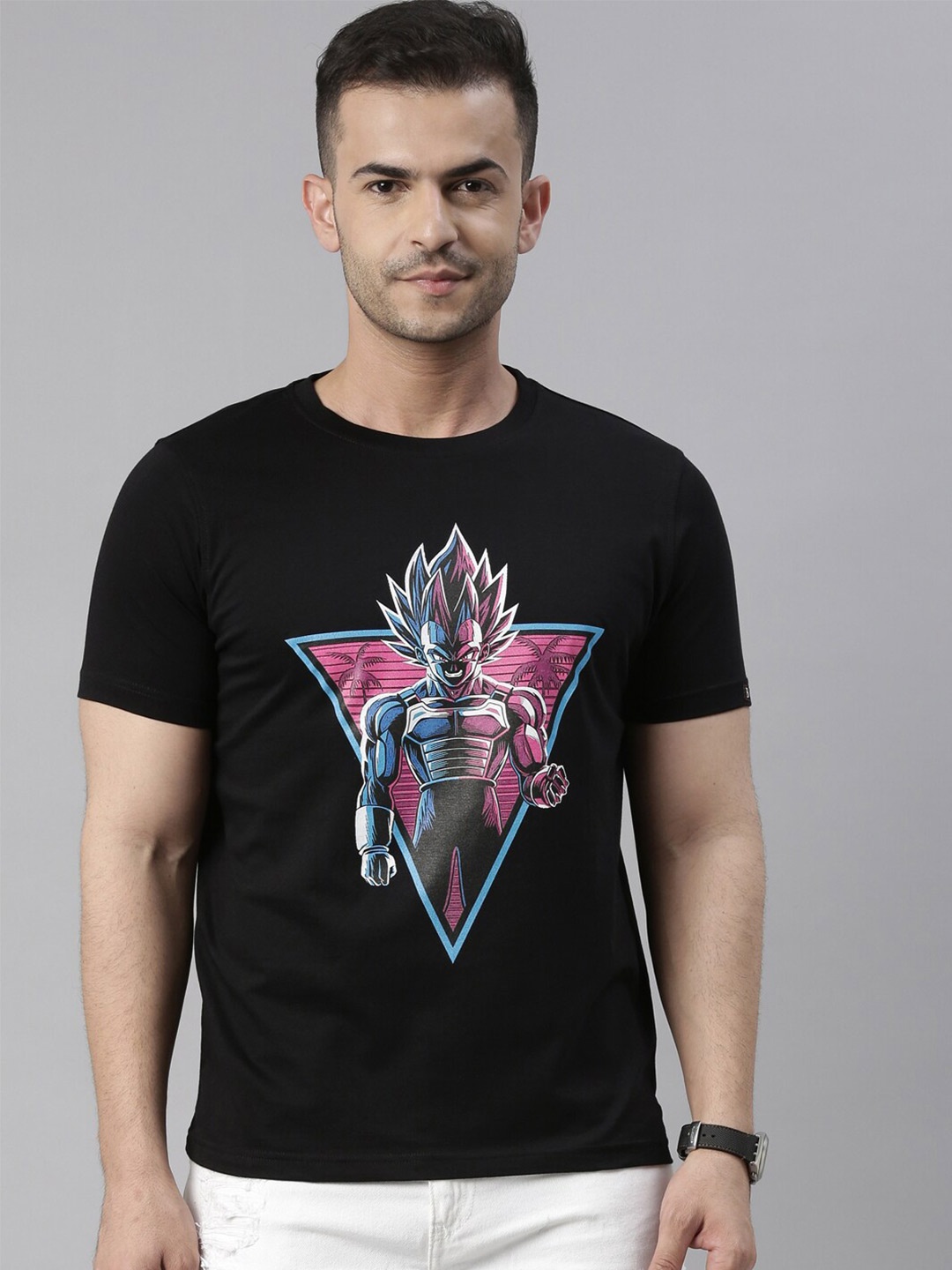 

Bushirt Men Black Cotton Printed Applique T-shirt