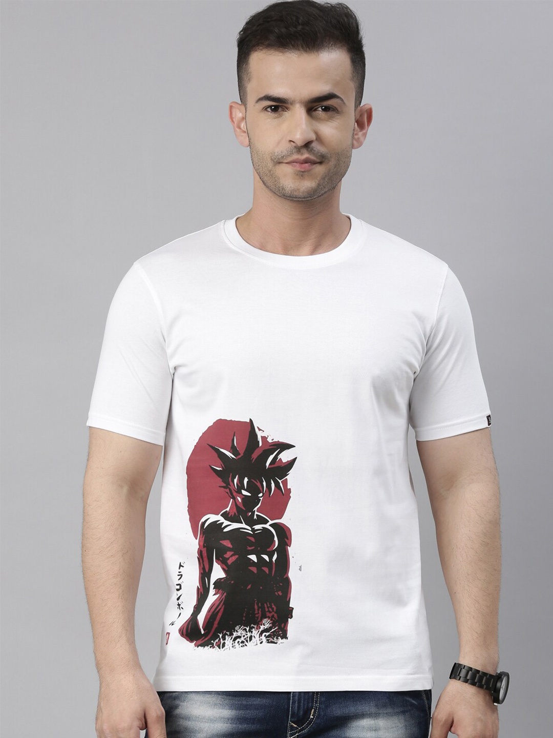 

Bushirt Men White Printed Cotton T-shirt