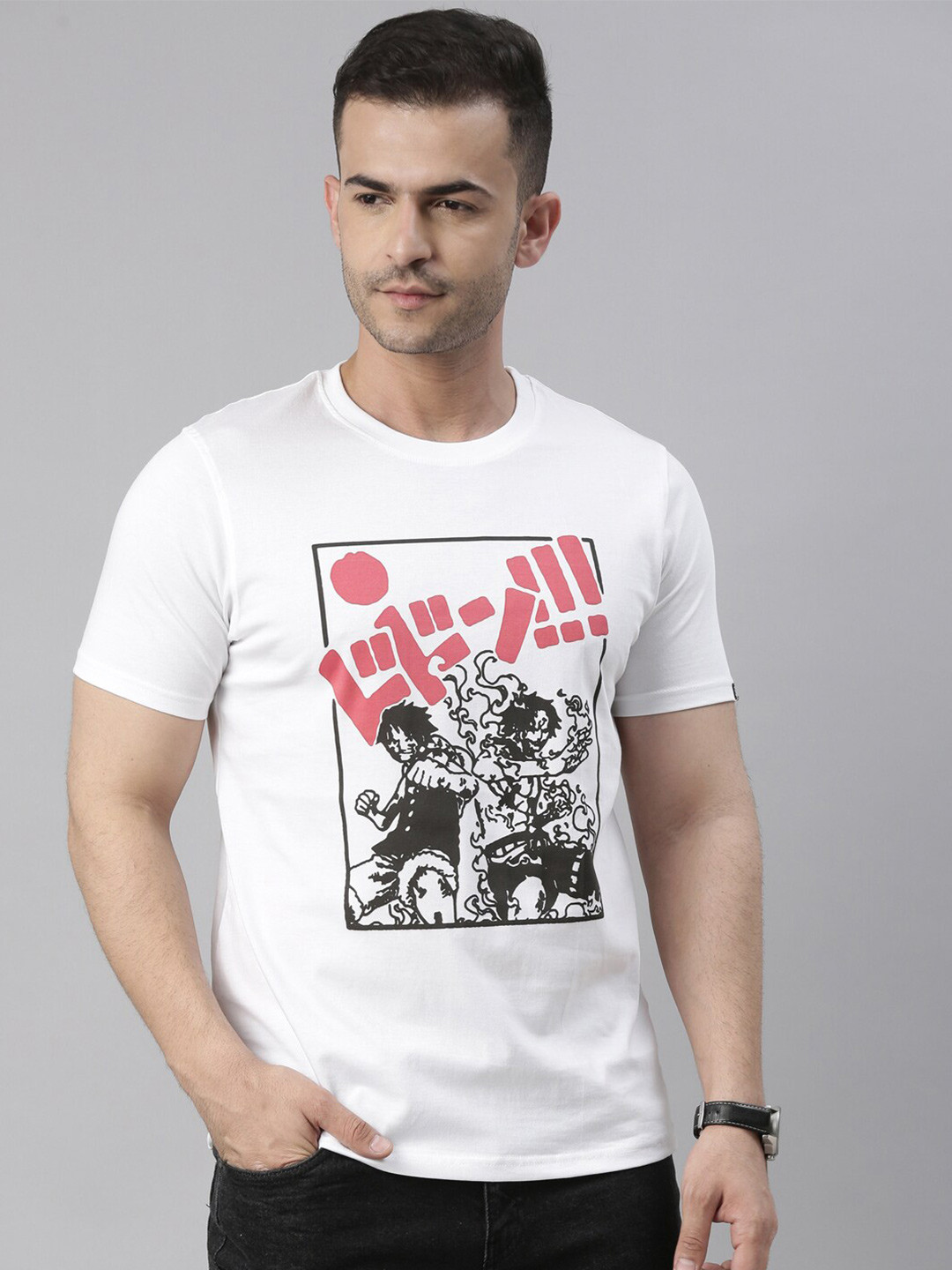 

Bushirt Men White Printed Cotton T-shirt