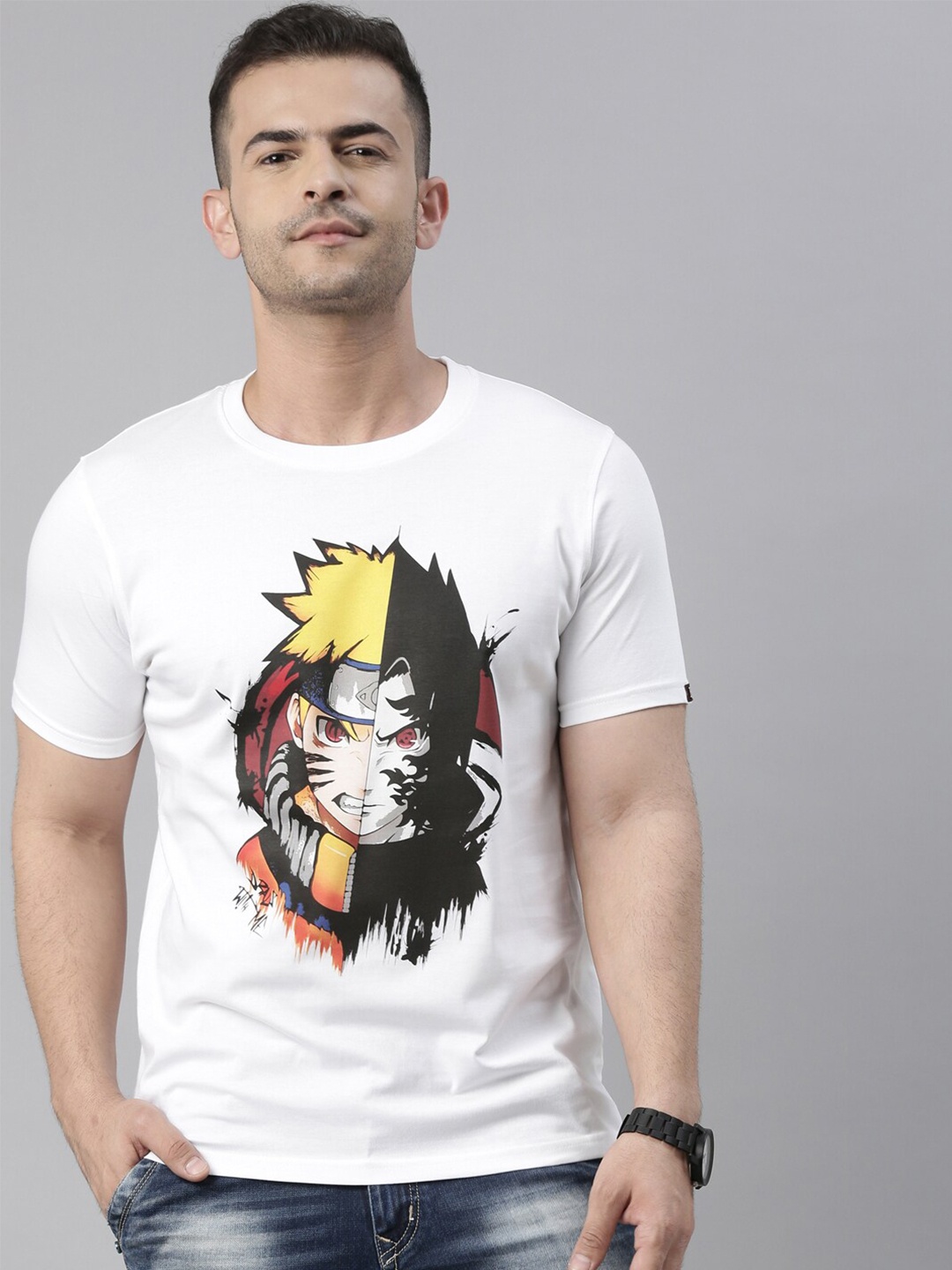 

Bushirt Men White Printed Cotton T-shirt