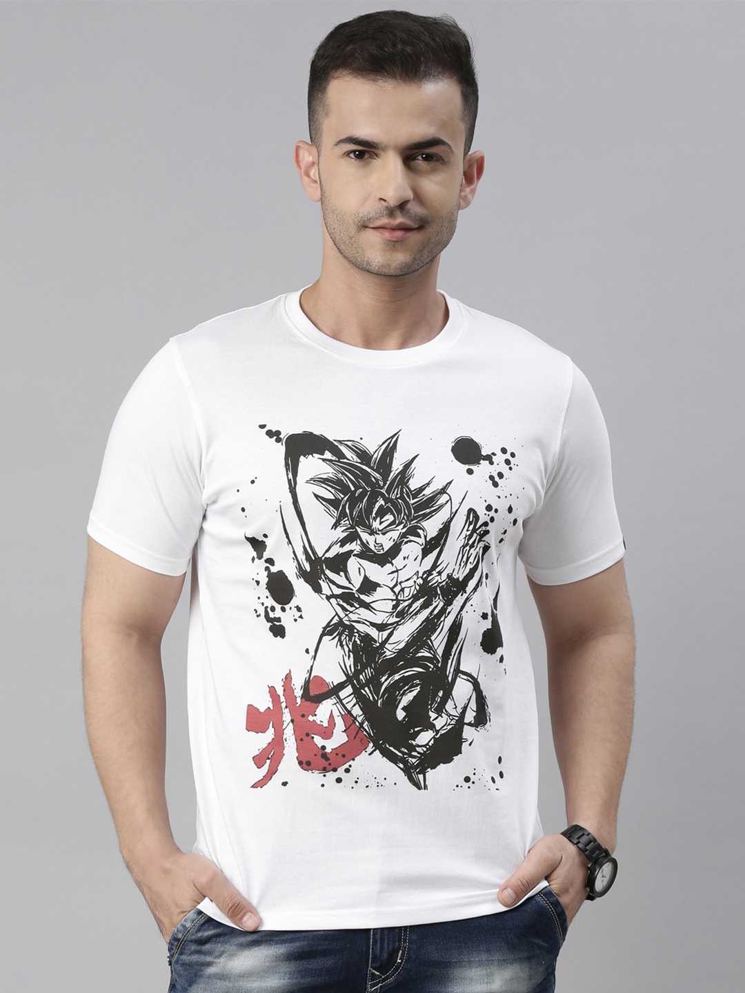 

Bushirt Men White Printed 100% Cotton T-shirt