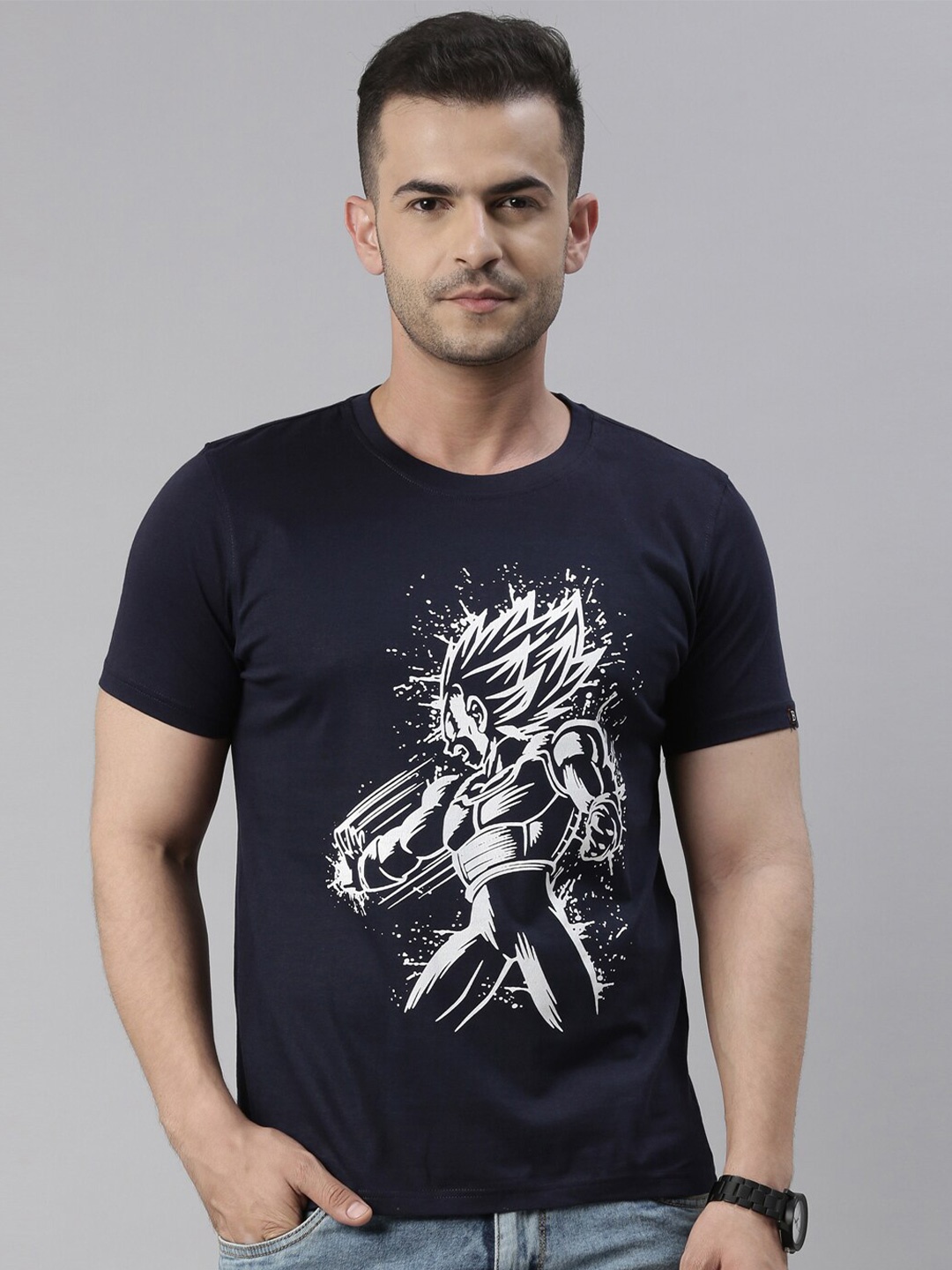 Bushirt Men Navy Blue Printed Cotton T-shirt