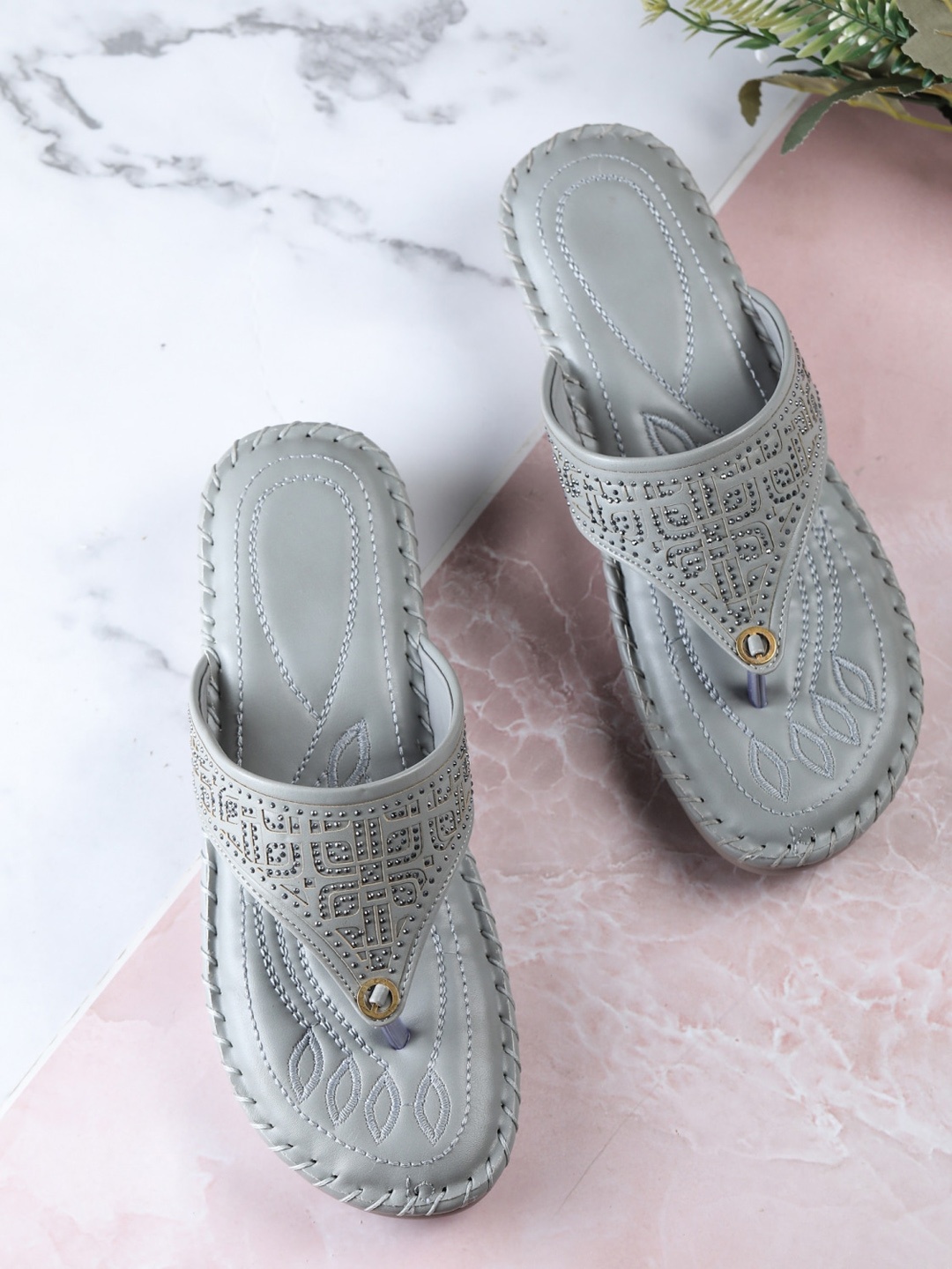 

Myra Grey Embellished Casual Comfort Heels