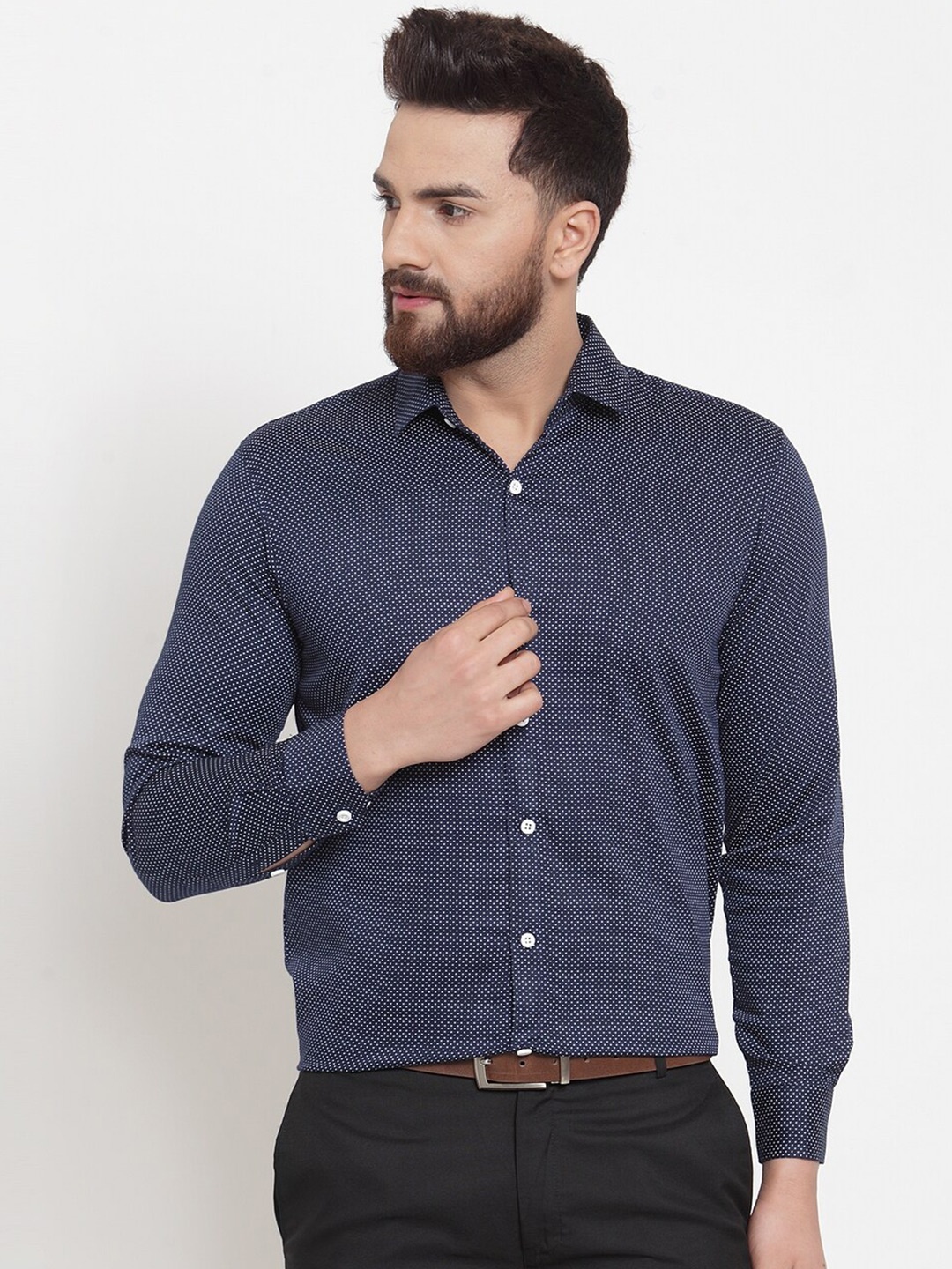 

JAINISH Men's Navy Blue Comfort Printed Formal Shirt