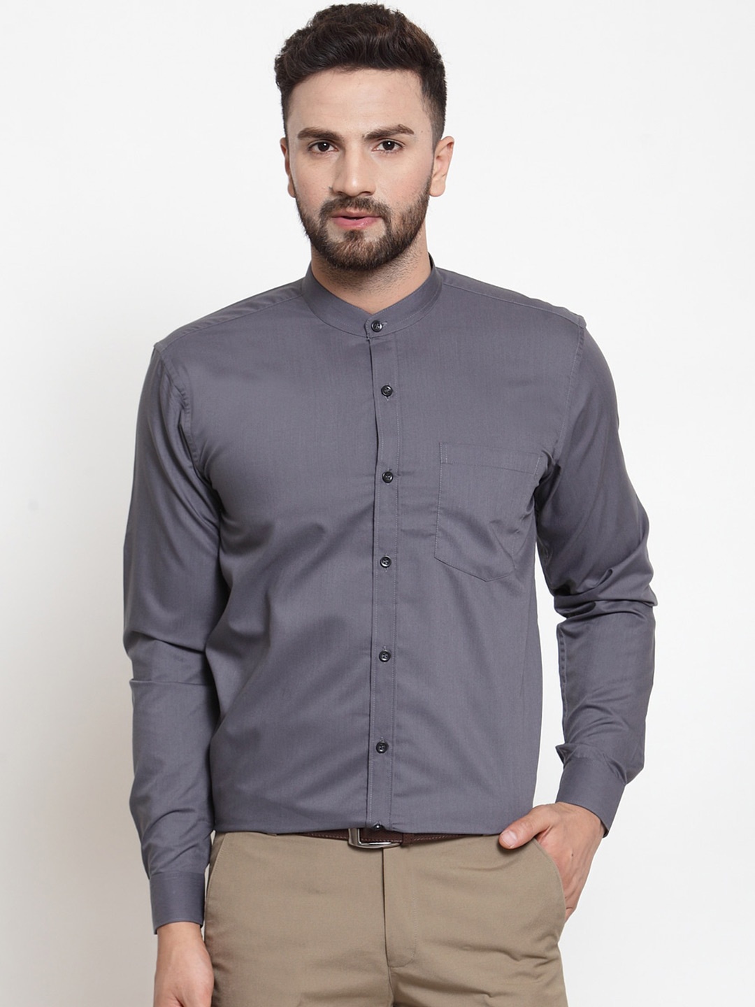 

JAINISH Men Cotton Solid Mandarin Collar Formal Shirt, Grey