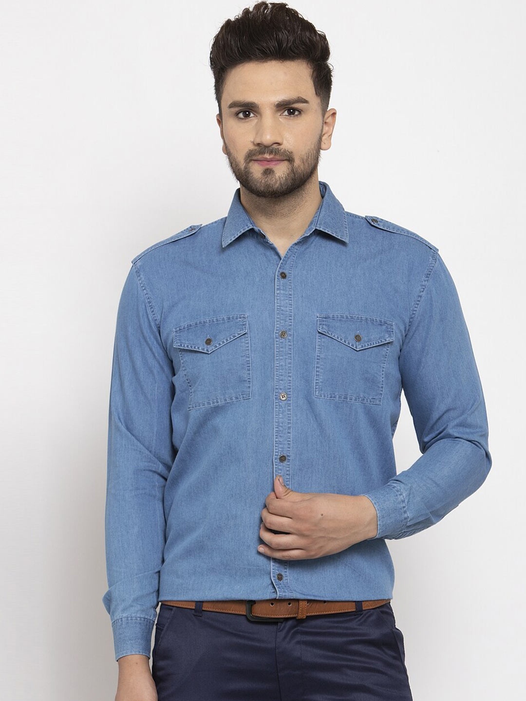 

JAINISH Men Blue Solid Comfort Formal Cotton Shirt