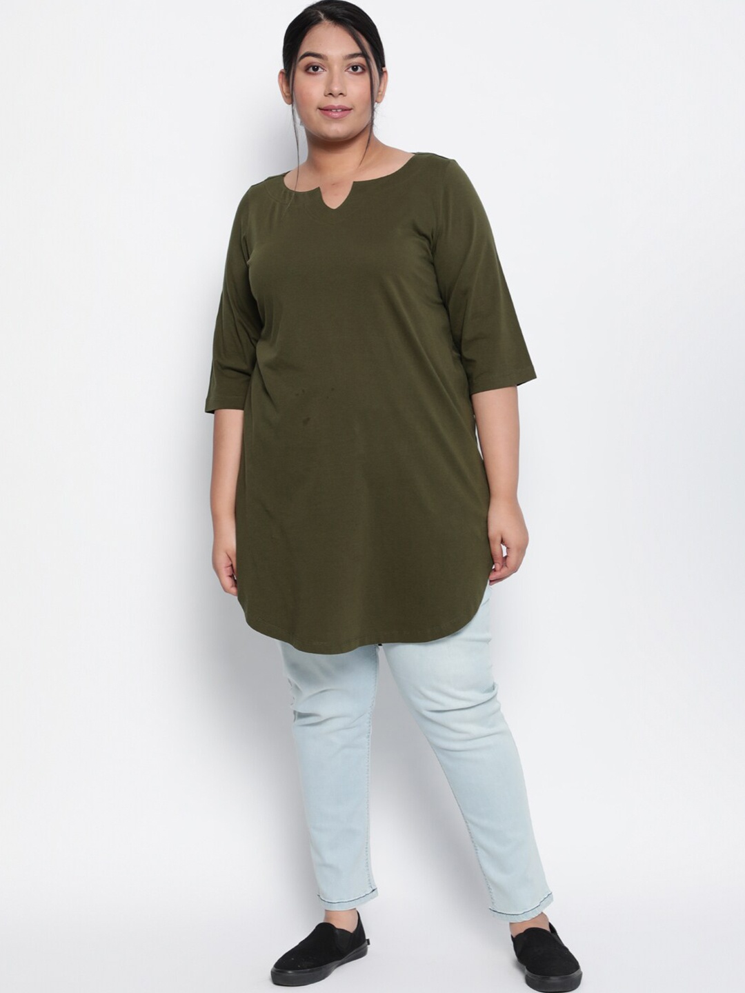 

Amydus Plus Size Women Olive Green Solid Tunic