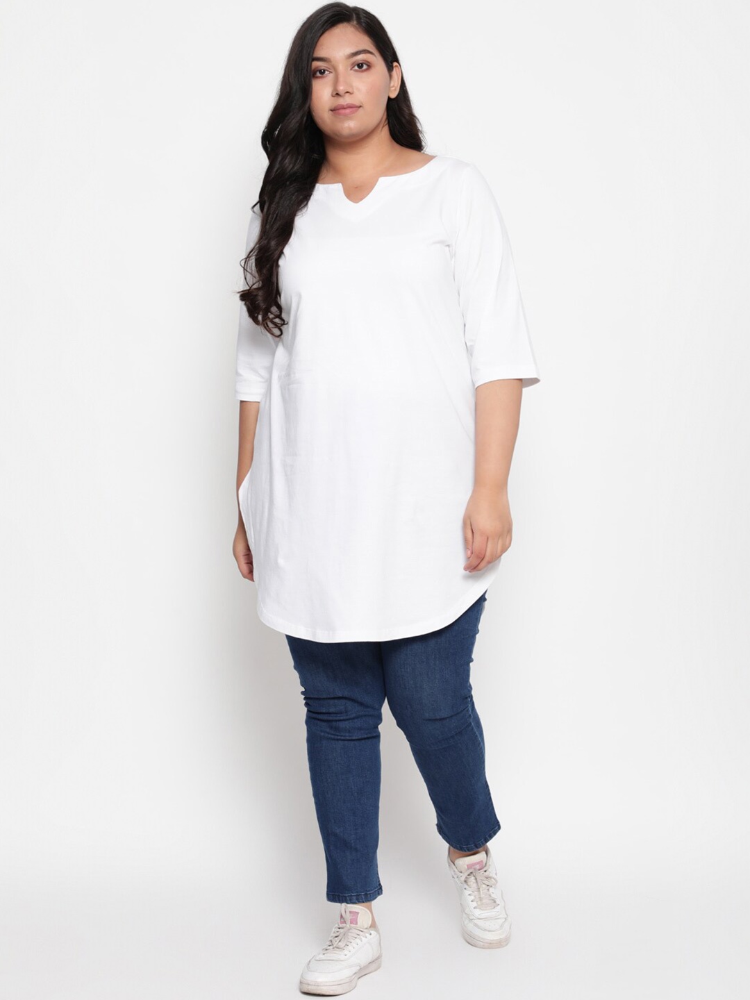 

Amydus Women Plus Size White Monochrome Cotton Tunic