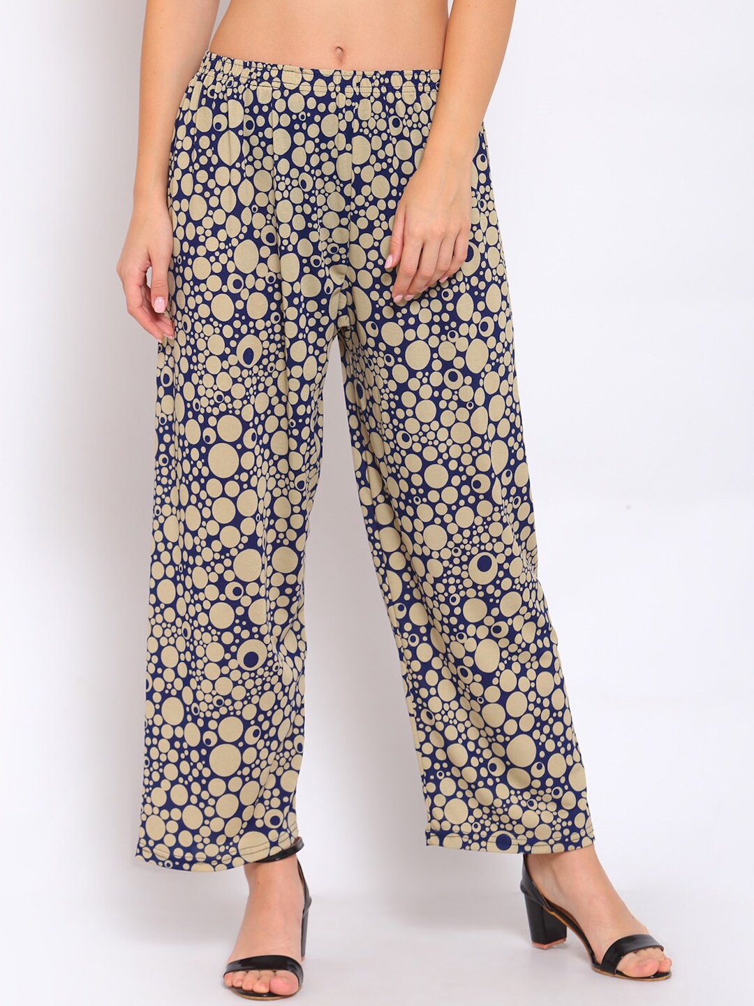 

KLOTTHE Women Beige & Navy Blue Geometric Printed Palazzos