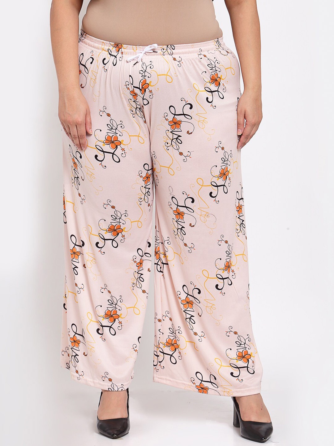 

KLOTTHE Women Peach & Black Floral Printed Palazzos