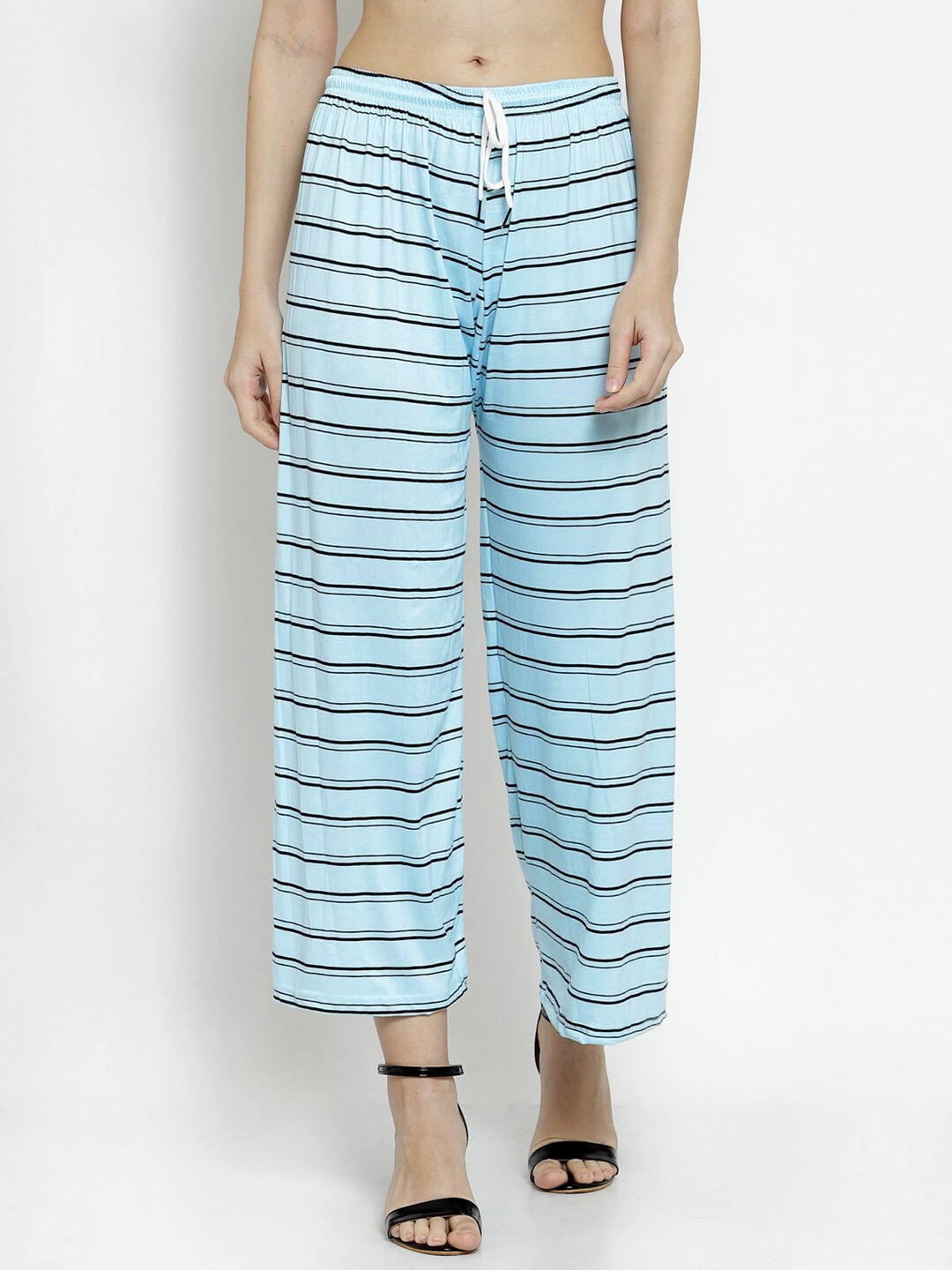 

KLOTTHE Women Turquoise Blue & Black Striped Palazzos
