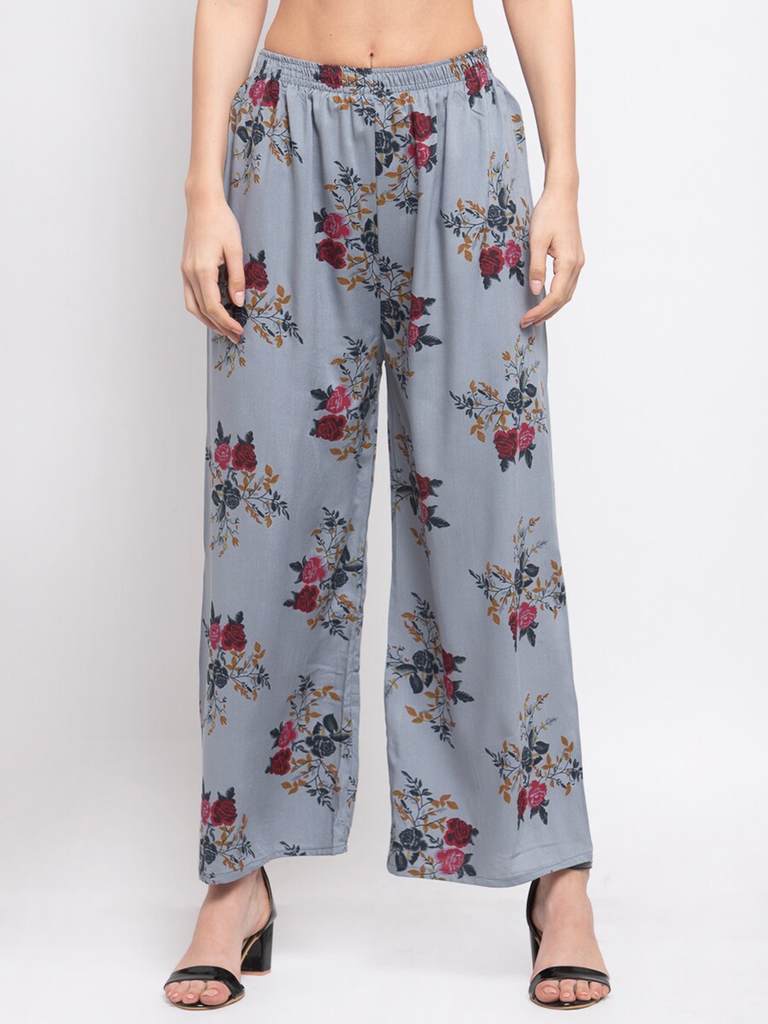 

KLOTTHE Women Grey & Pink Floral Printed Palazzos