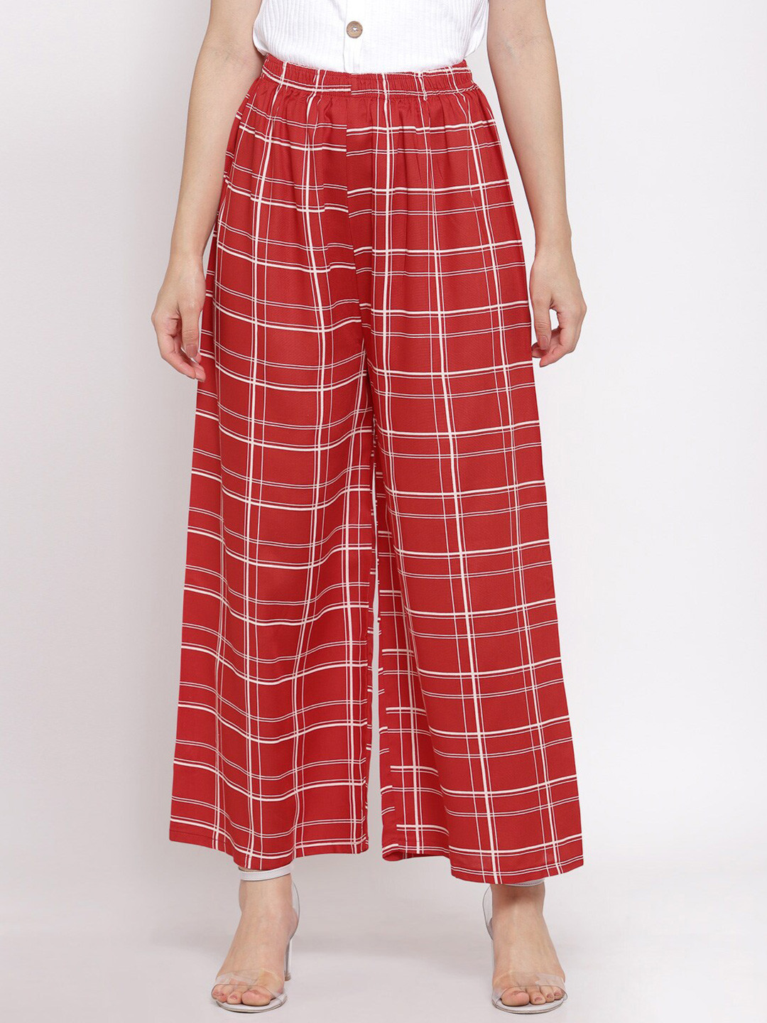 

KLOTTHE Women Red & White Checked Palazzos
