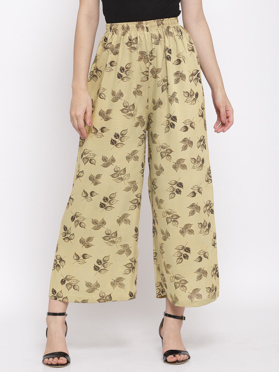 

KLOTTHE Women Beige & Black Floral Printed Palazzos