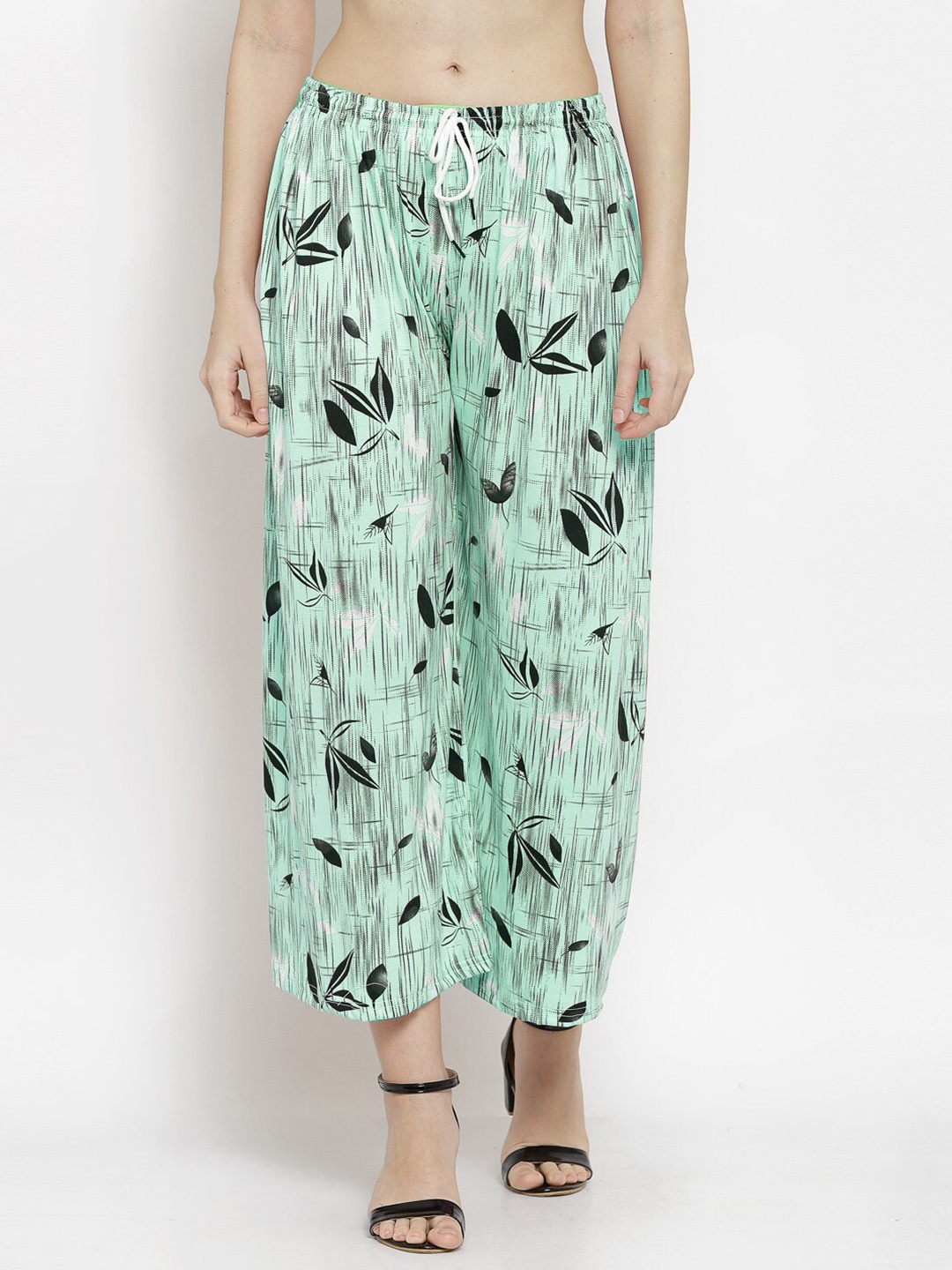 

KLOTTHE Women Green & Black Floral Printed Palazzos