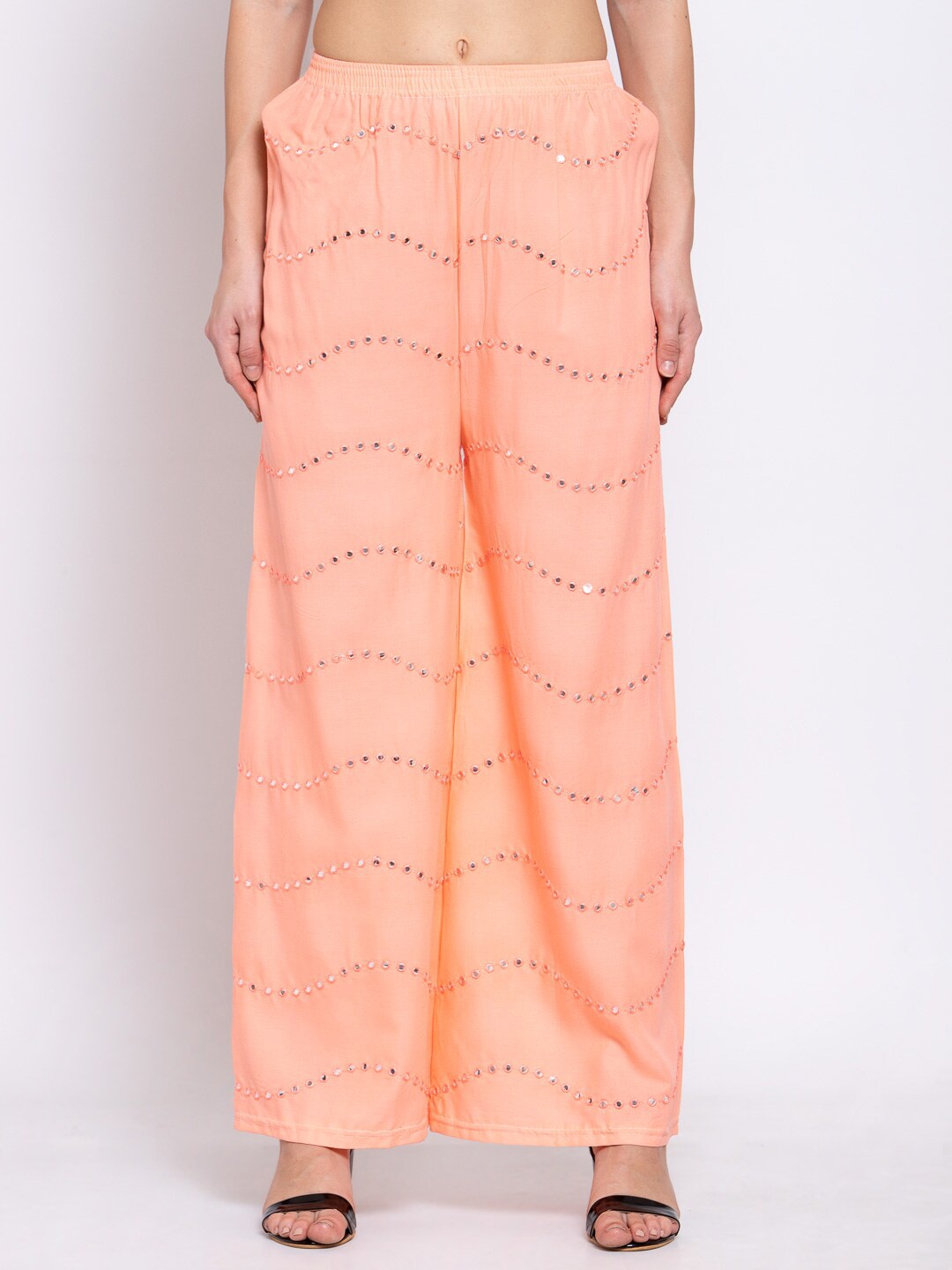 

KLOTTHE Women Peach-Coloured Embellished Ethnic Palazzos