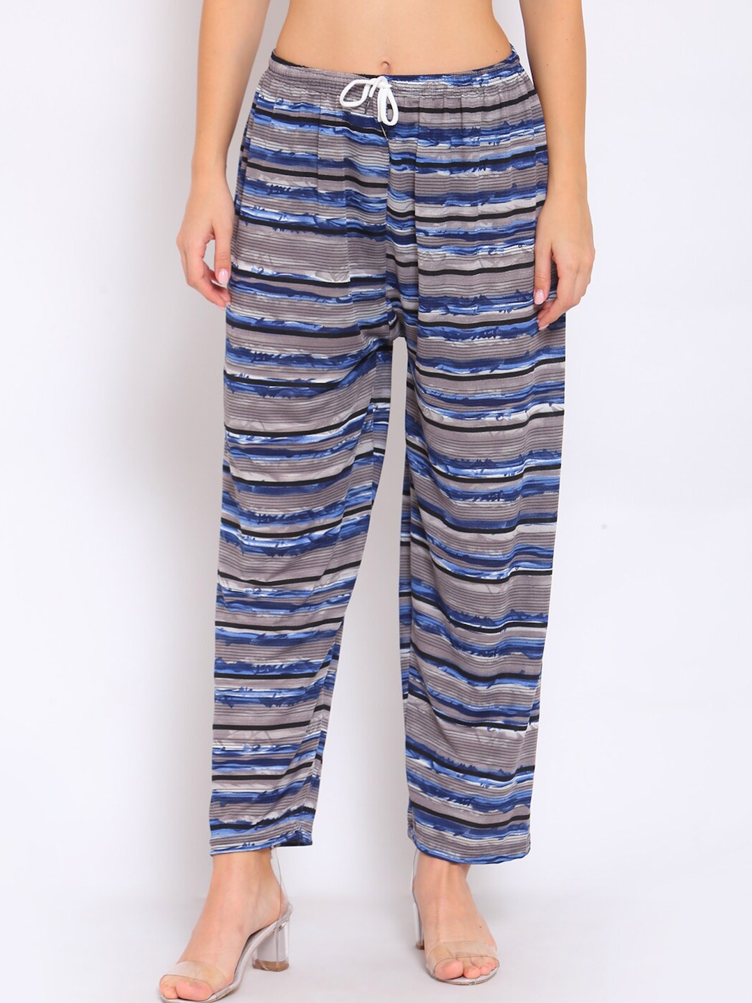 

KLOTTHE Women Grey & Blue Striped Palazzos