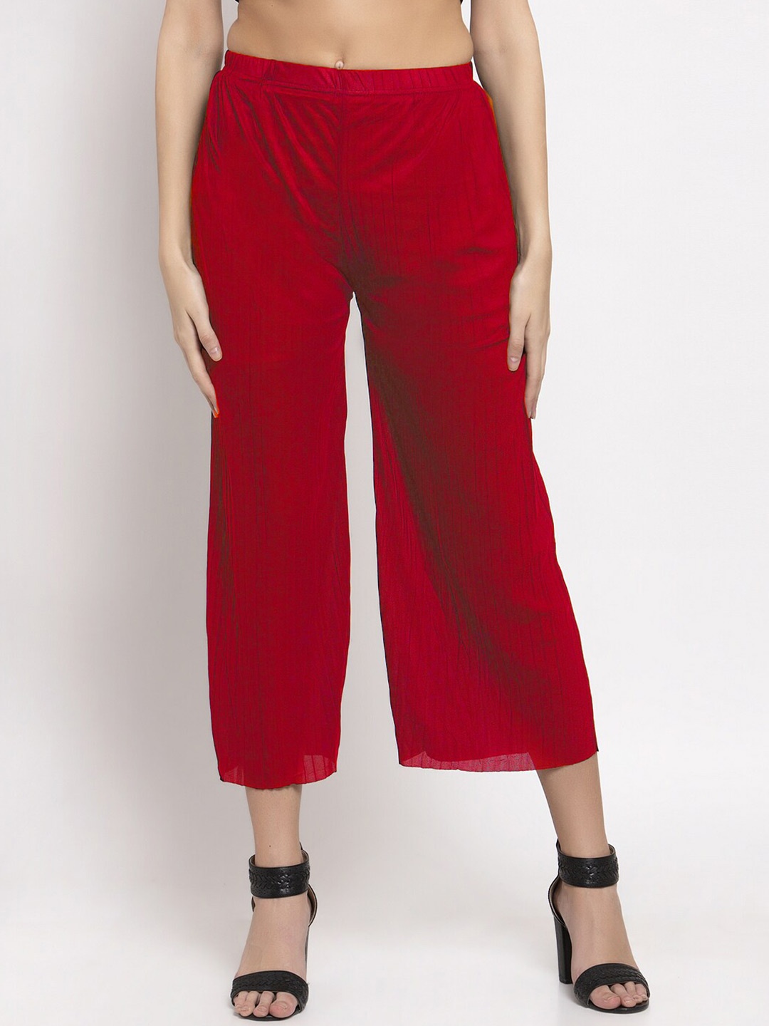 

KLOTTHE Women Red Solid Viscose Rayon Palazzos