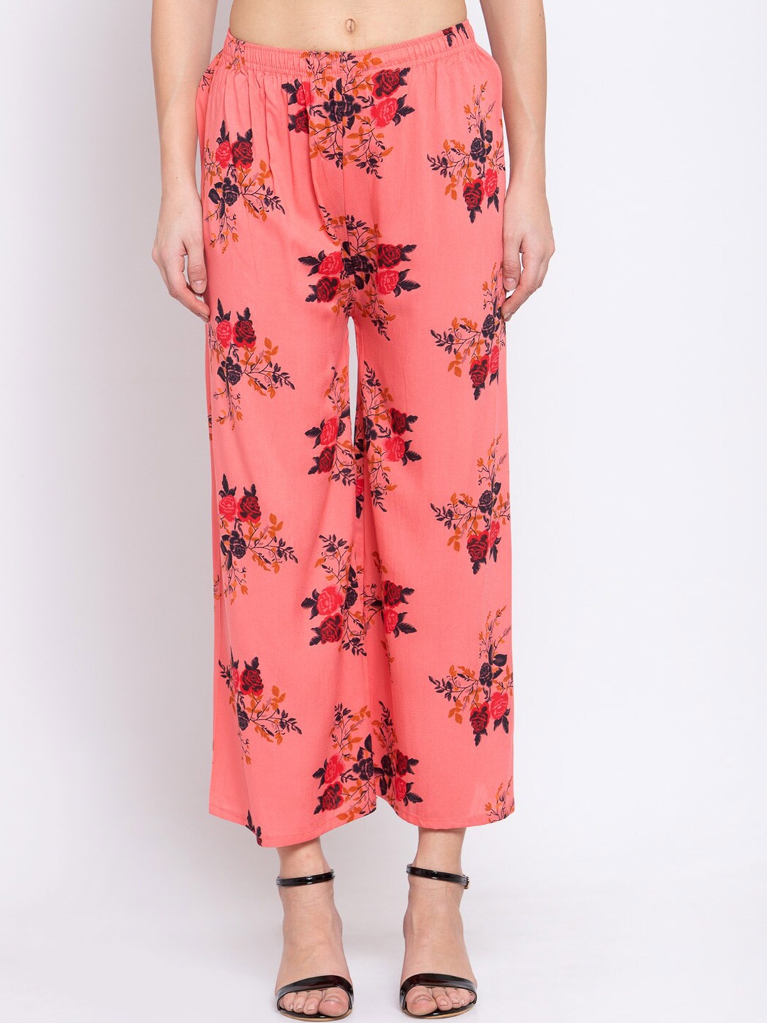 

KLOTTHE Women Peach-Coloured & Yellow Floral Printed Palazzos