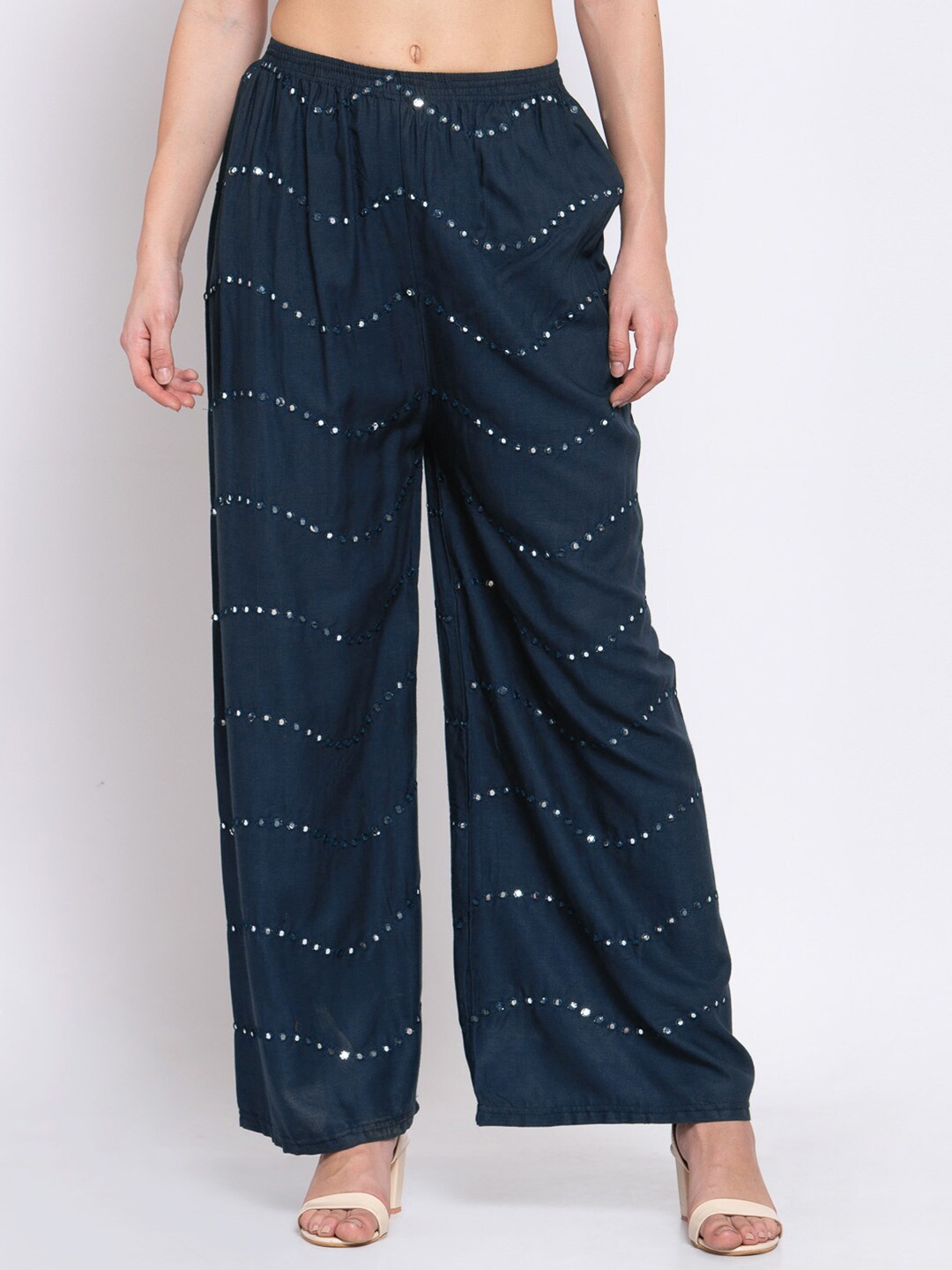 

KLOTTHE Women Navy Blue Embellished Ethnic Palazzos