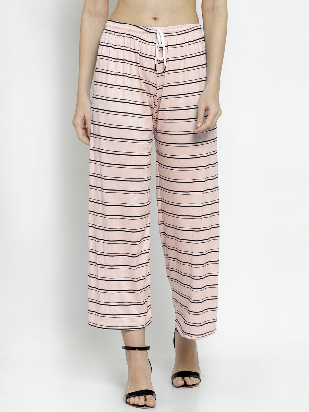 

KLOTTHE Women Pink & Black Striped Palazzos