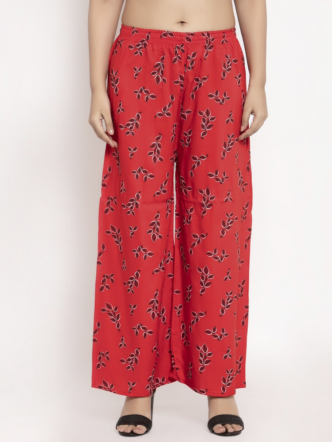 

KLOTTHE Women Red & White Floral Printed Ethnic Palazzos