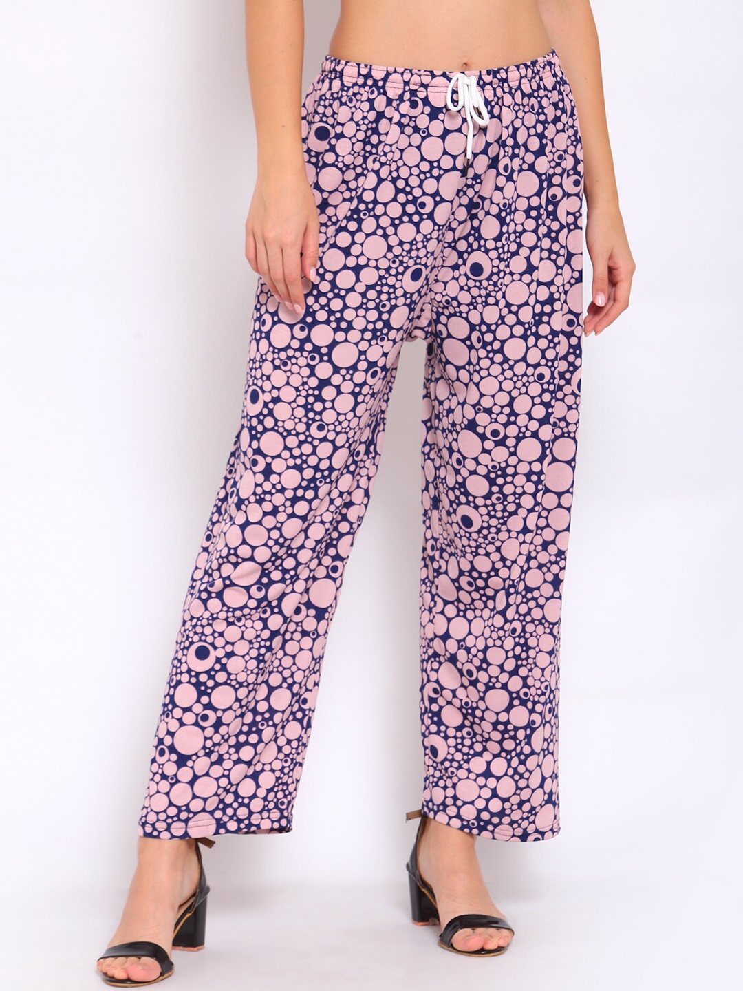 

KLOTTHE Women Pink & Navy Blue Printed Palazzos