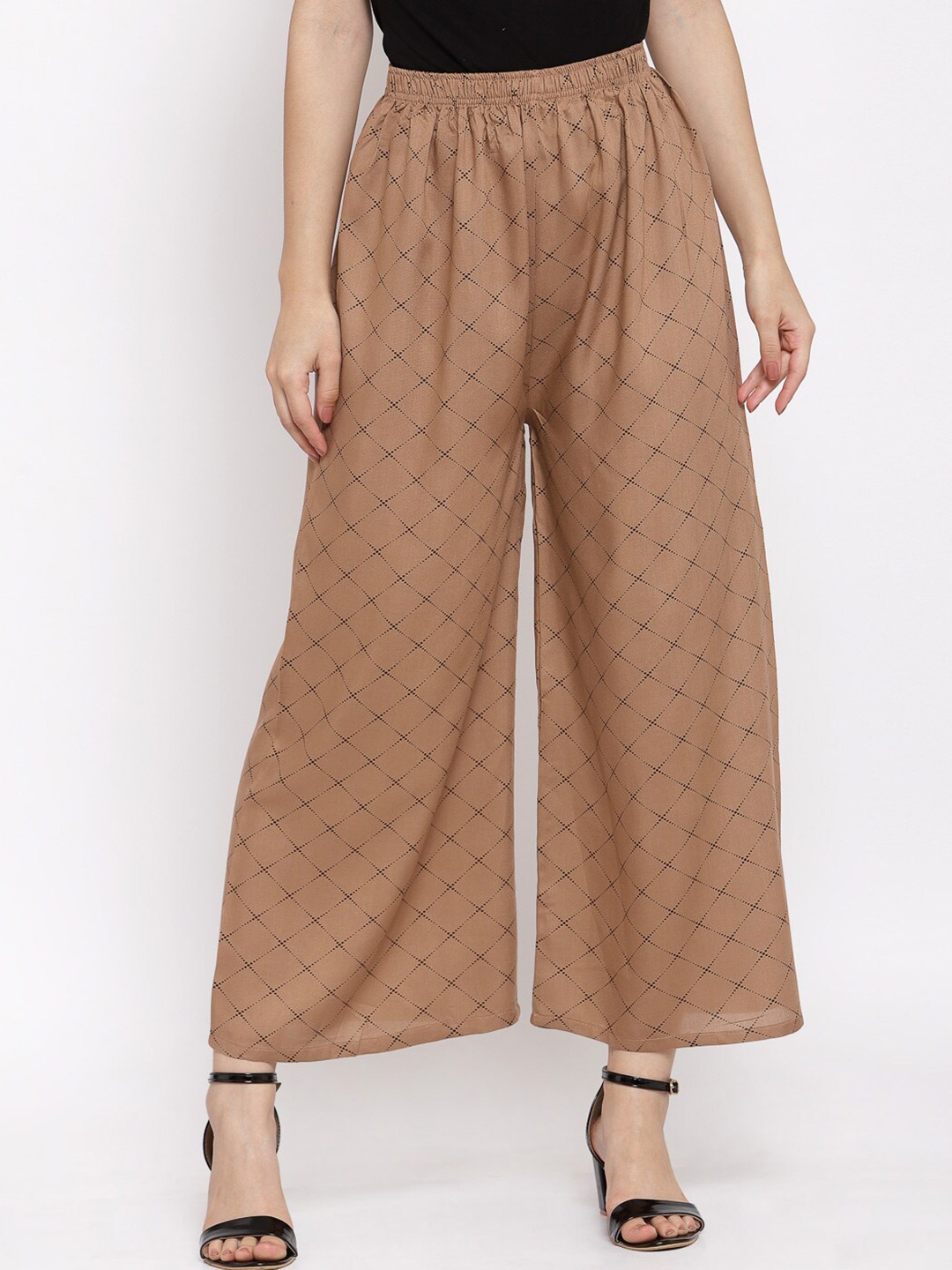 

KLOTTHE Women Brown Geometric Printed Palazzos