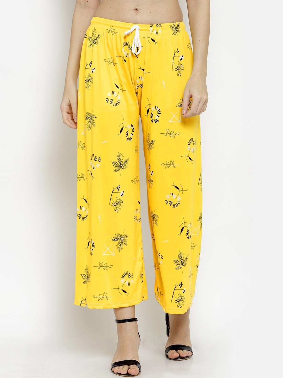 

KLOTTHE Women Yellow & Black Floral Printed Palazzos