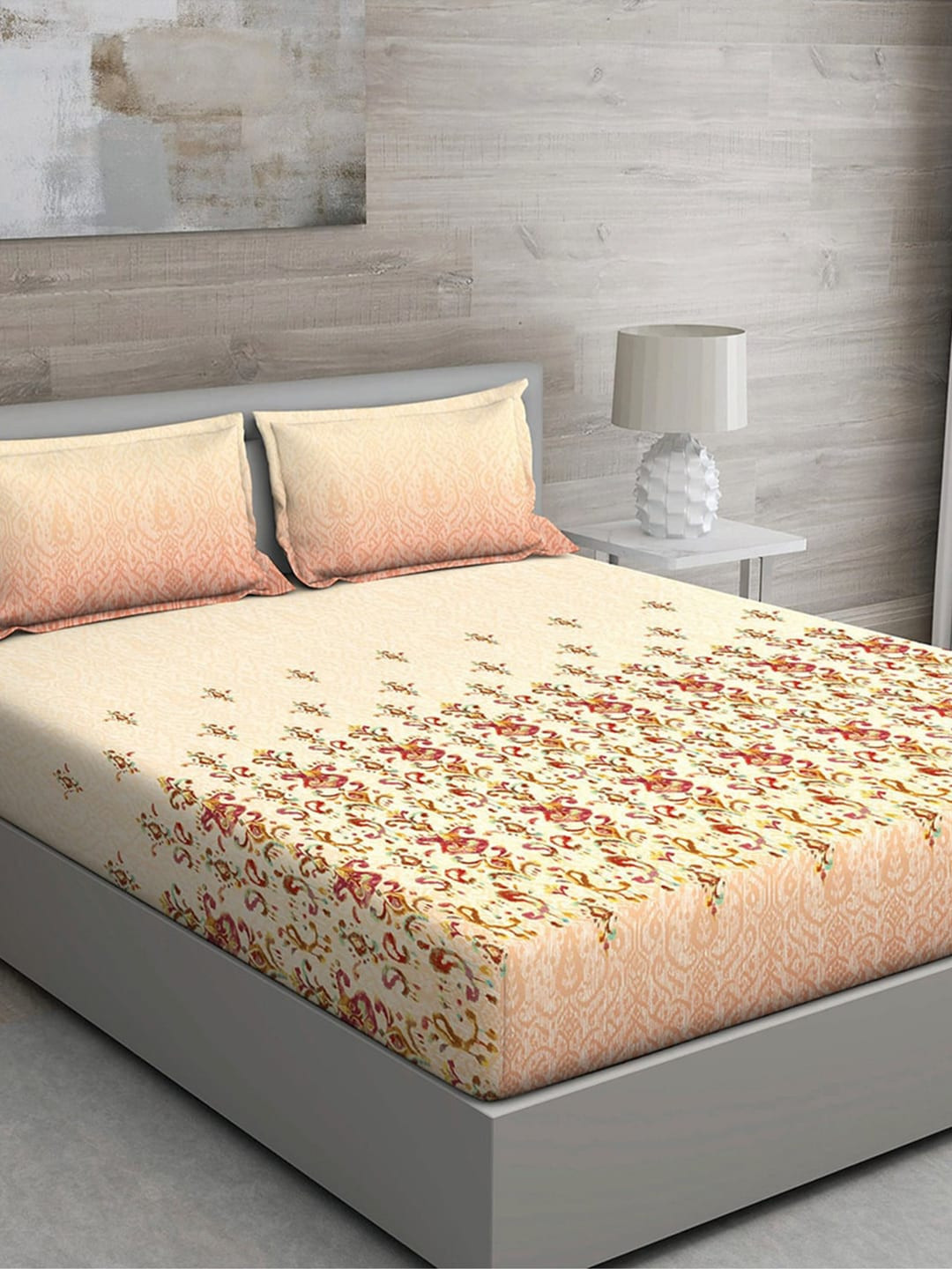 

GM Beige & Red Ethnic Motifs 150 TC Queen Bedsheet with 2 Pillow Covers