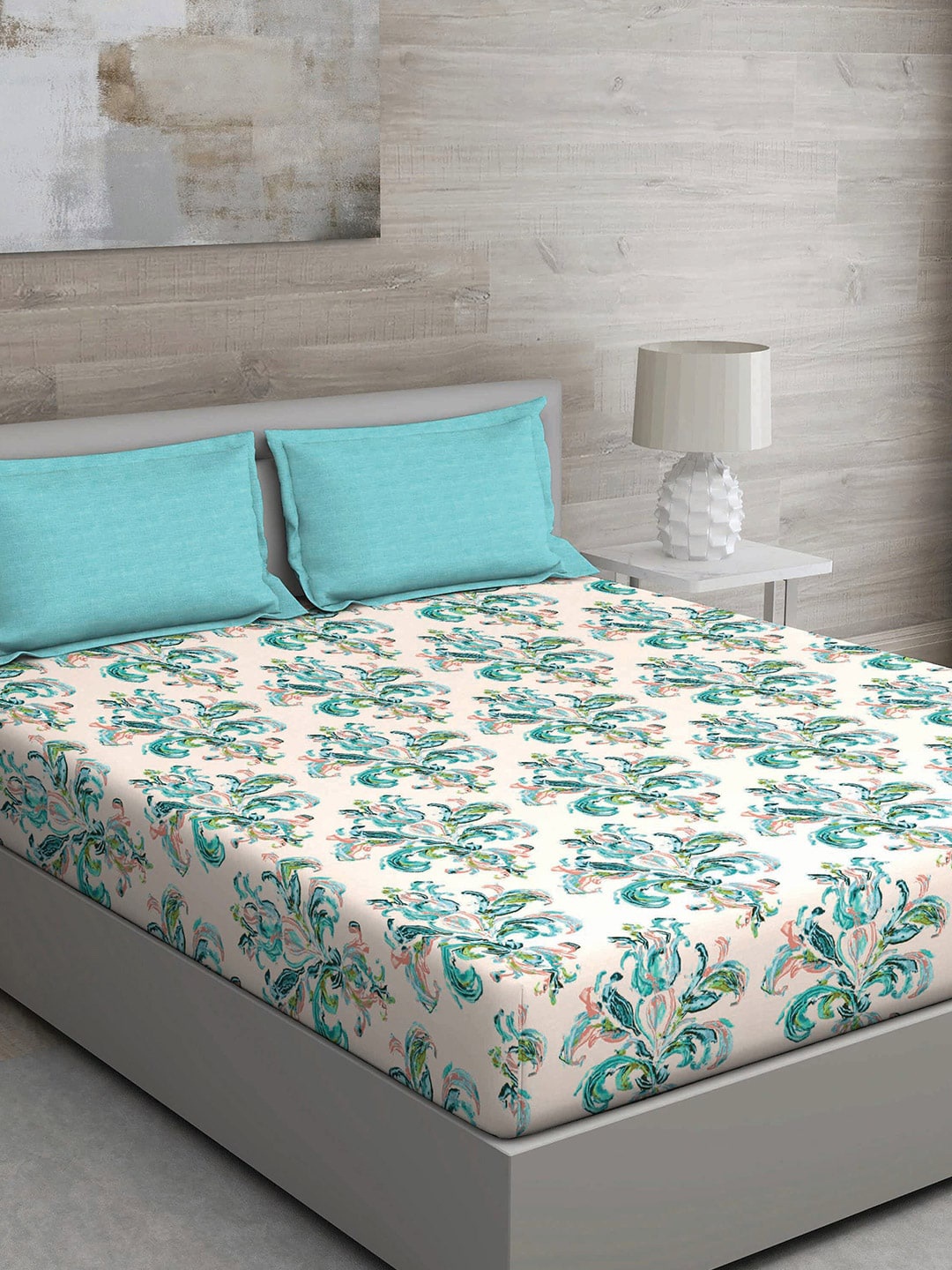 

GM Green & Cream-Coloured Ethnic Motifs 150 TC Queen Bedsheet with 2 Pillow Covers